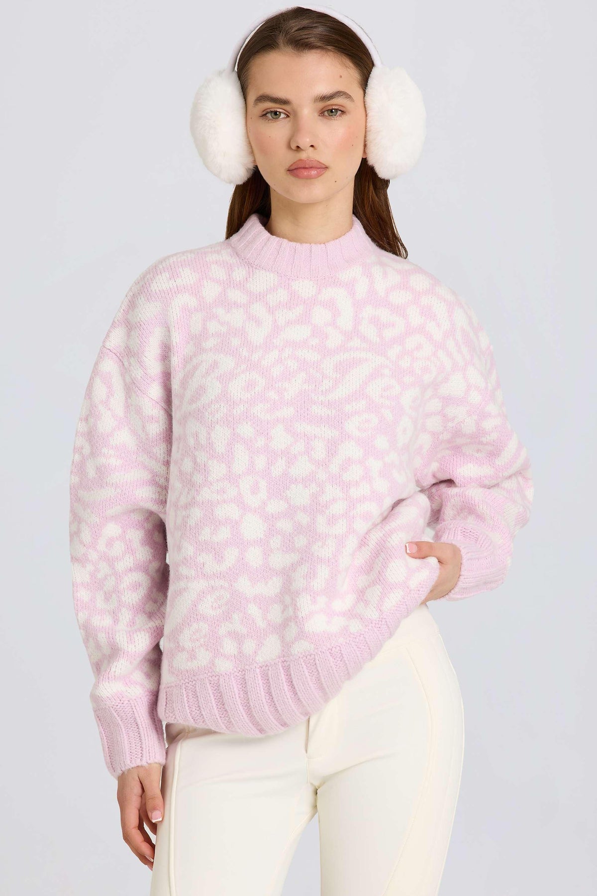Jacquard-knit Oversized Jumper In Pink