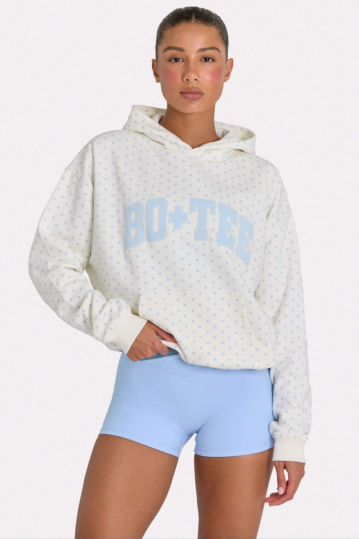 Oversized Applique Hoodie In Coconut Polka Dot