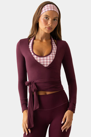 Soft Jersey Wrap Top In Plum