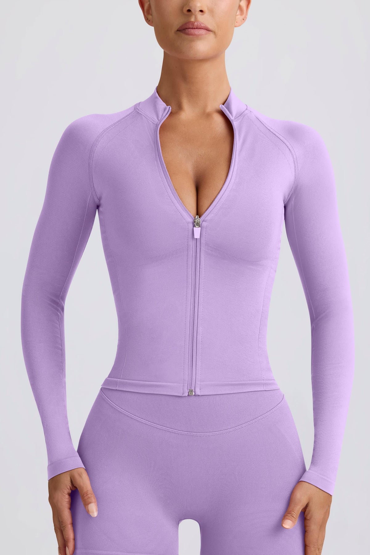 Define Luxe Zip-up Jacket In Lilac