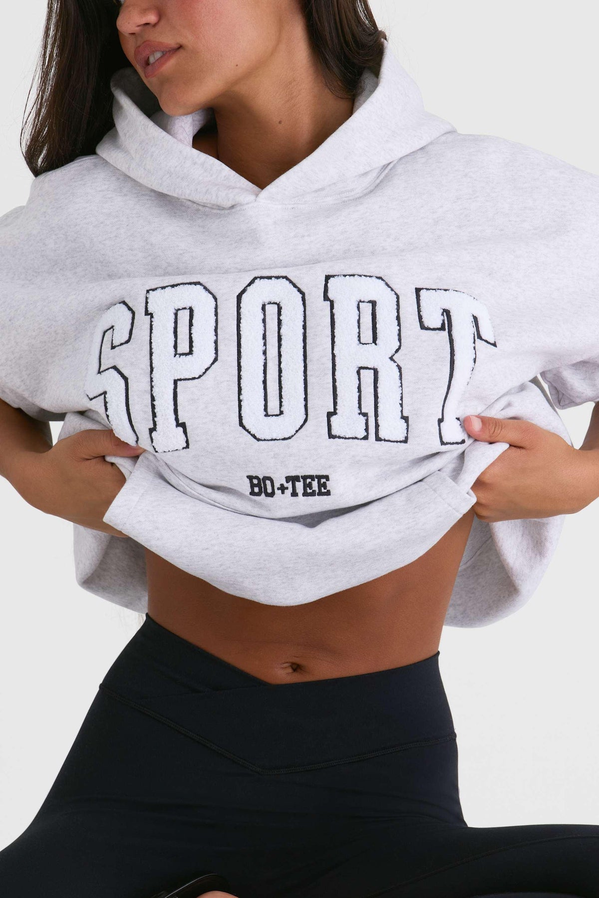 Soft Cotton Fleece Oversized Hoodie In Marl Grey