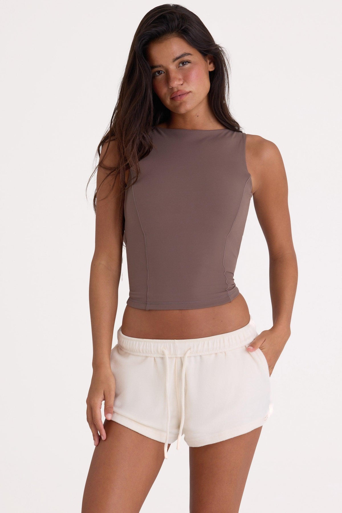 Brushed Jersey Elasticated Mini Shorts In Ecru