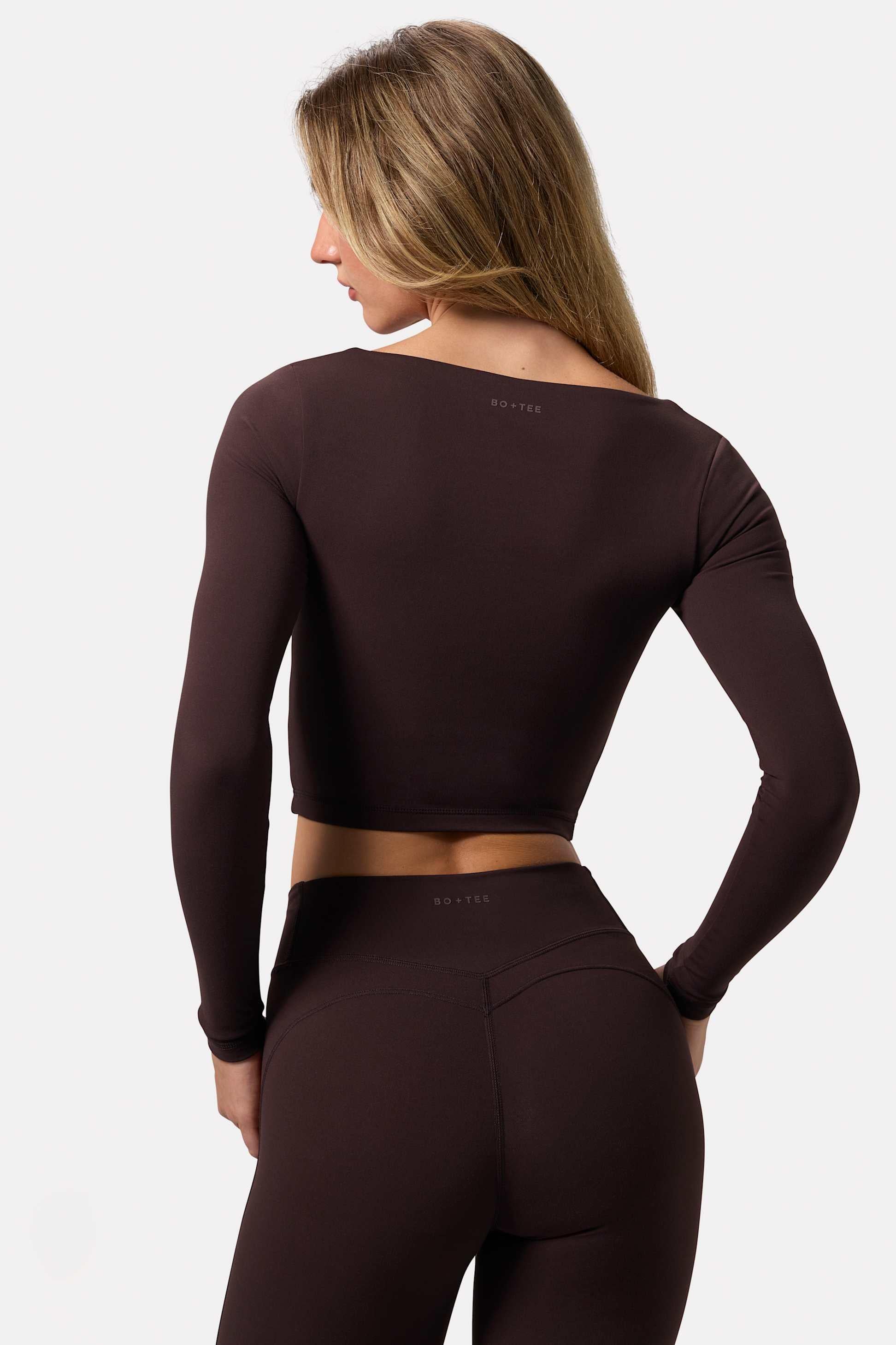 Soft Active Twist-front Crop Top In Espresso