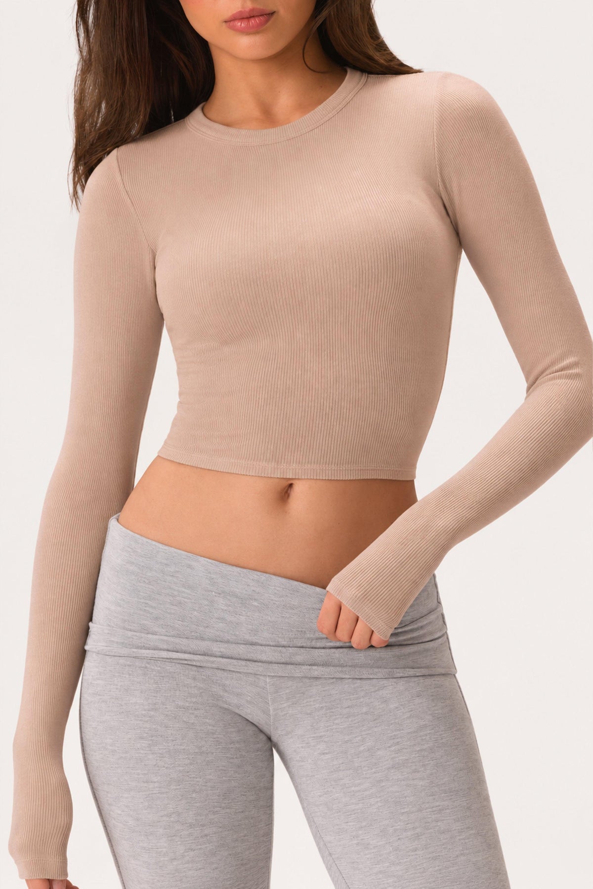 Buttercloud™ Long-sleeve Crop Top In Oatmeal