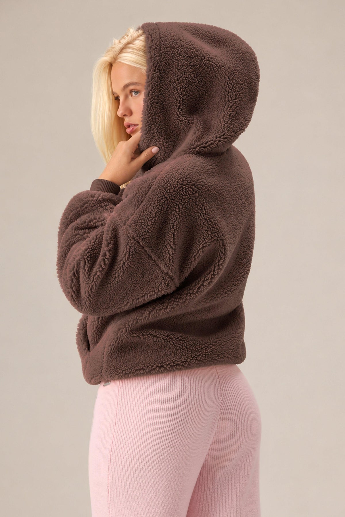 Teddy Fleece Hoodie In Chestnut