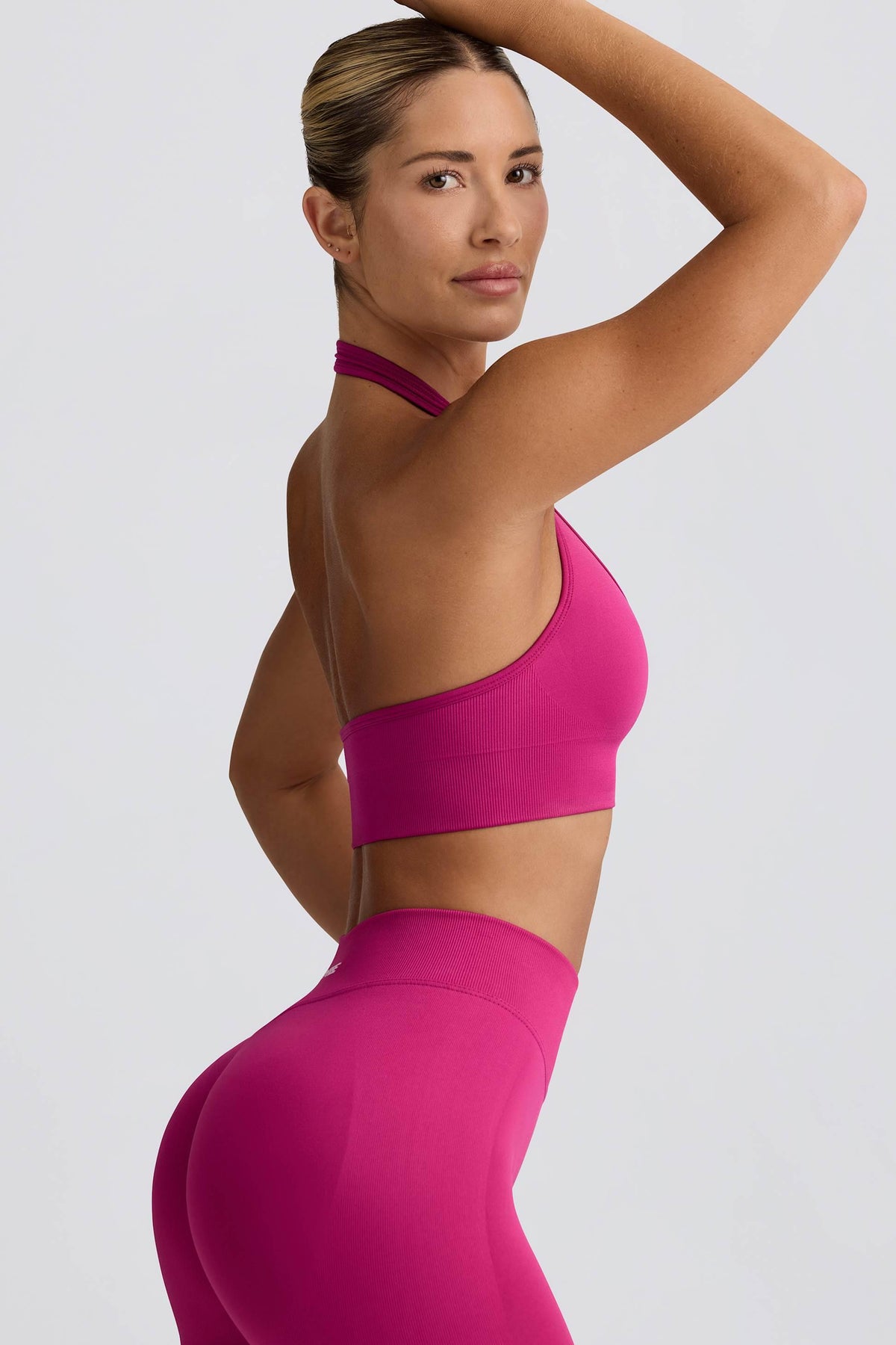 Define Luxe Halterneck Sports Bra In Berry