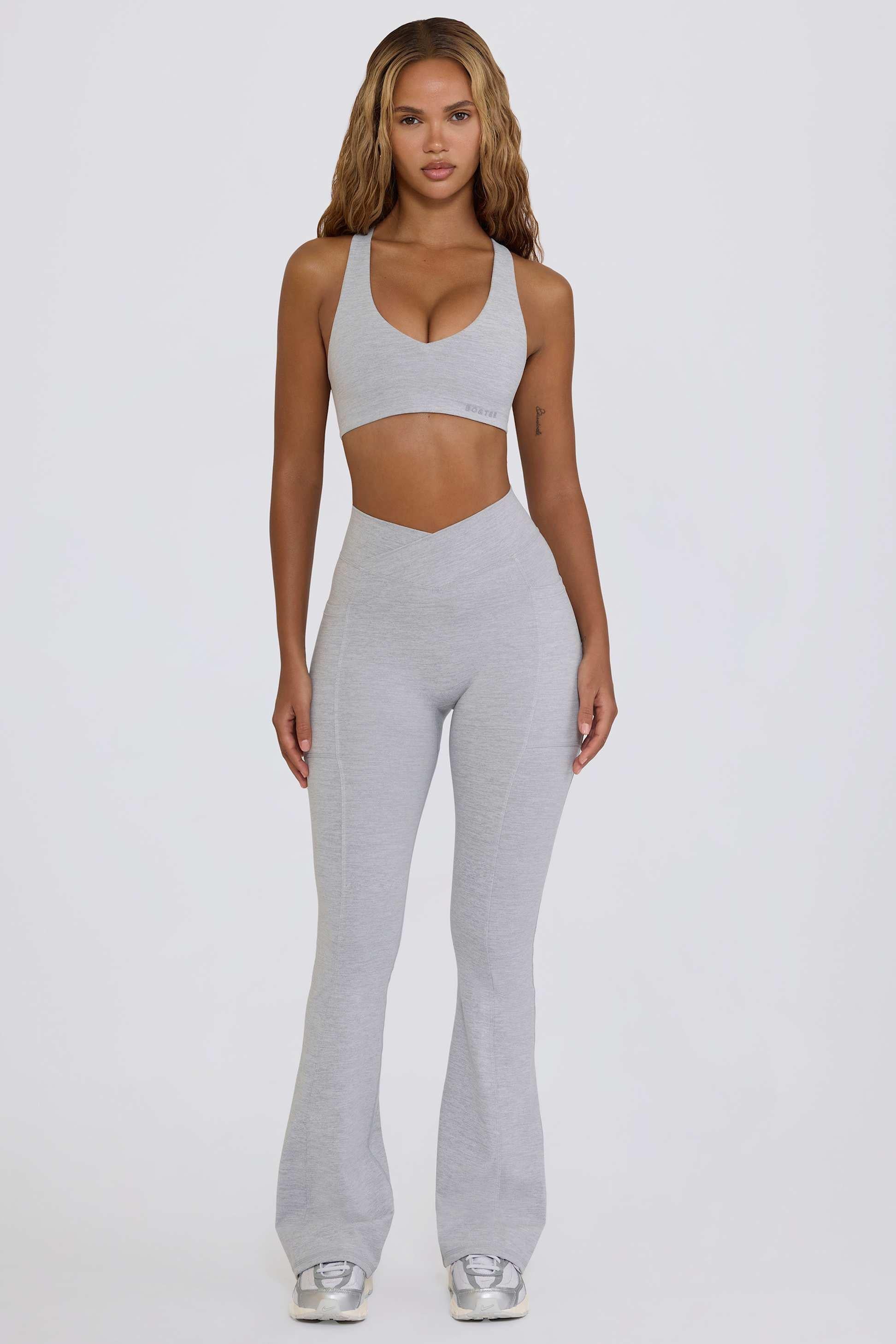 Soft Active V-waist Pocket Flared Leggings In Grey Marl