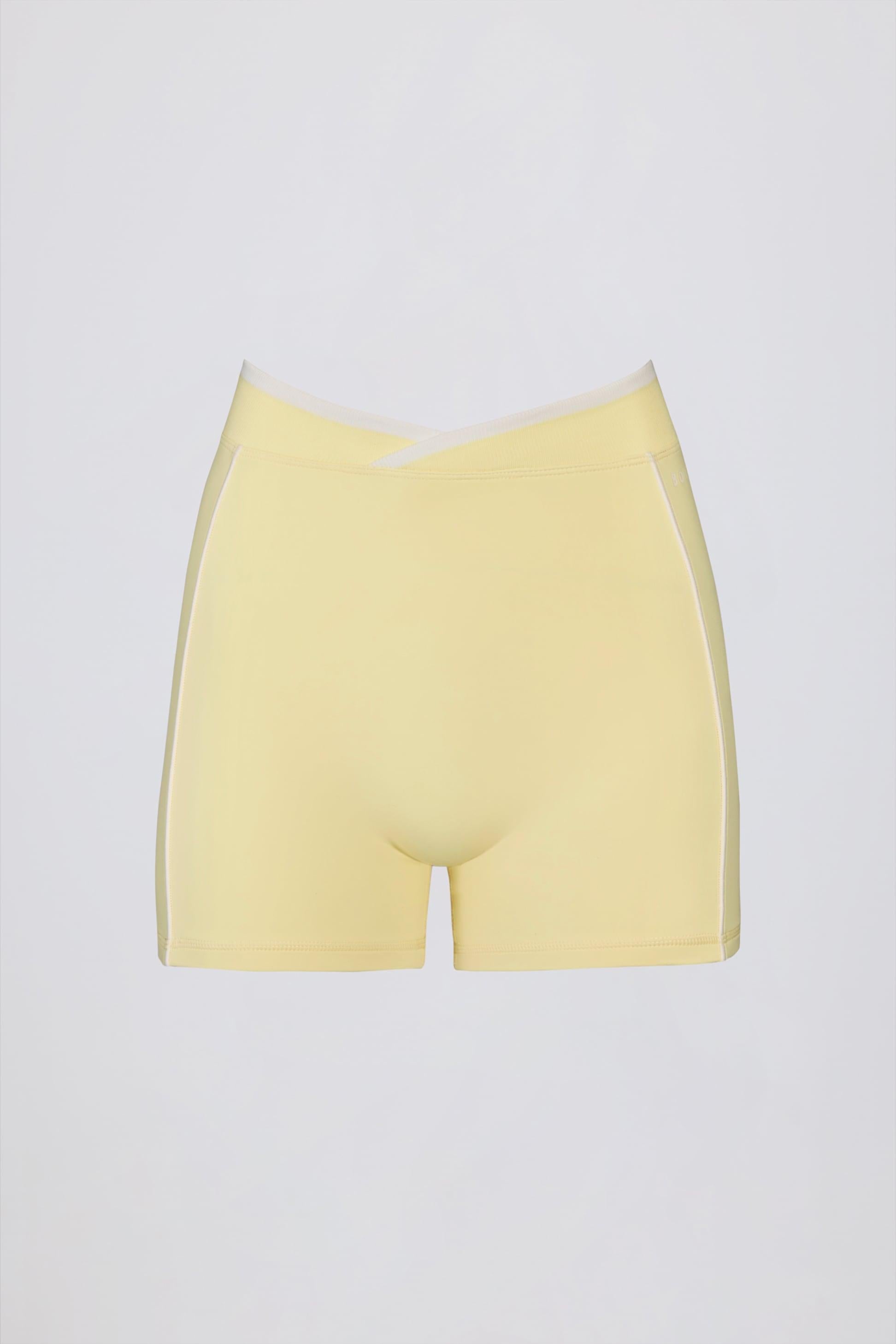 Soft Active Wrapover Contrast Mini Shorts In Soft Yellow