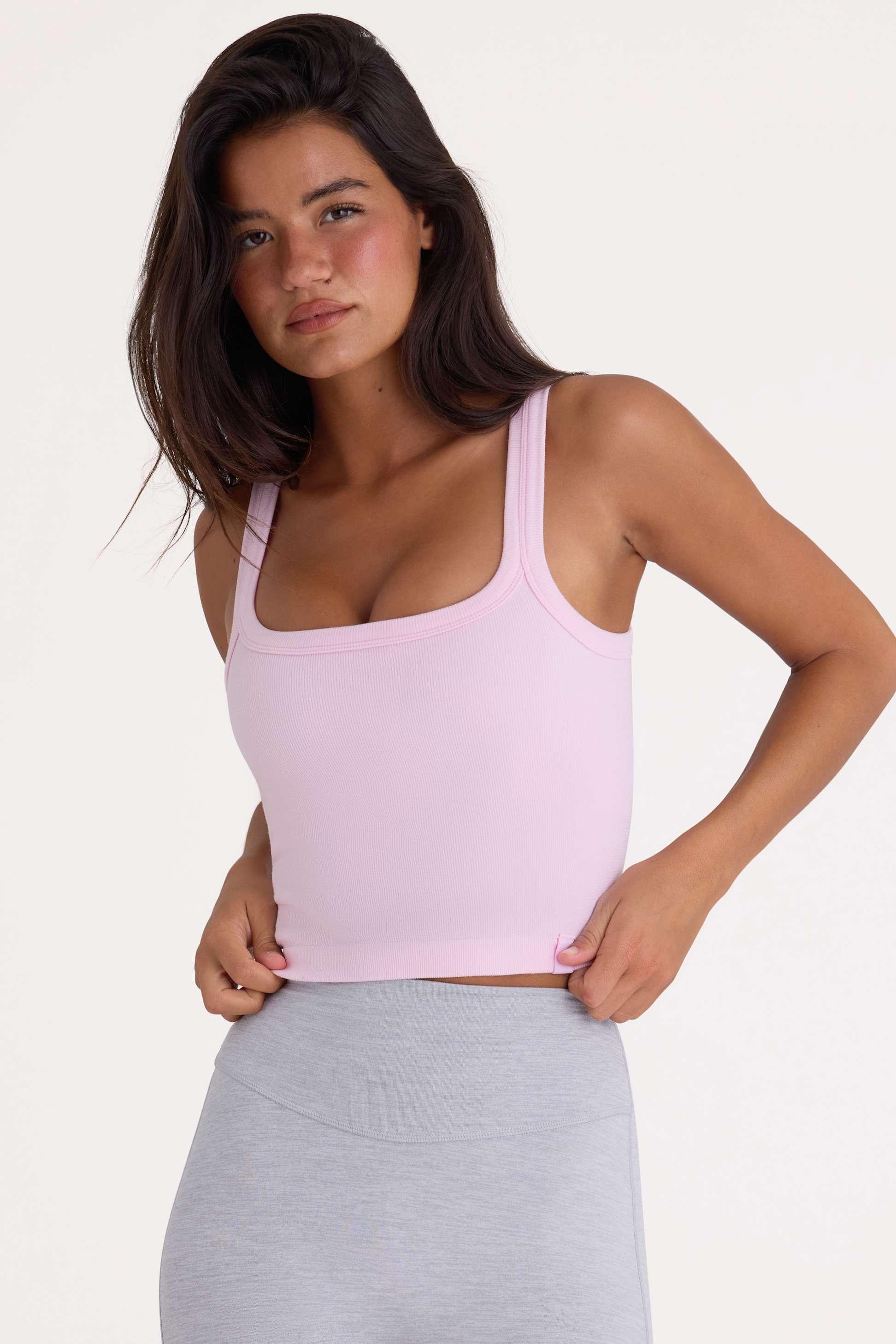 Seamless Soft Rib Square-neck Tank Top In Powder Pink