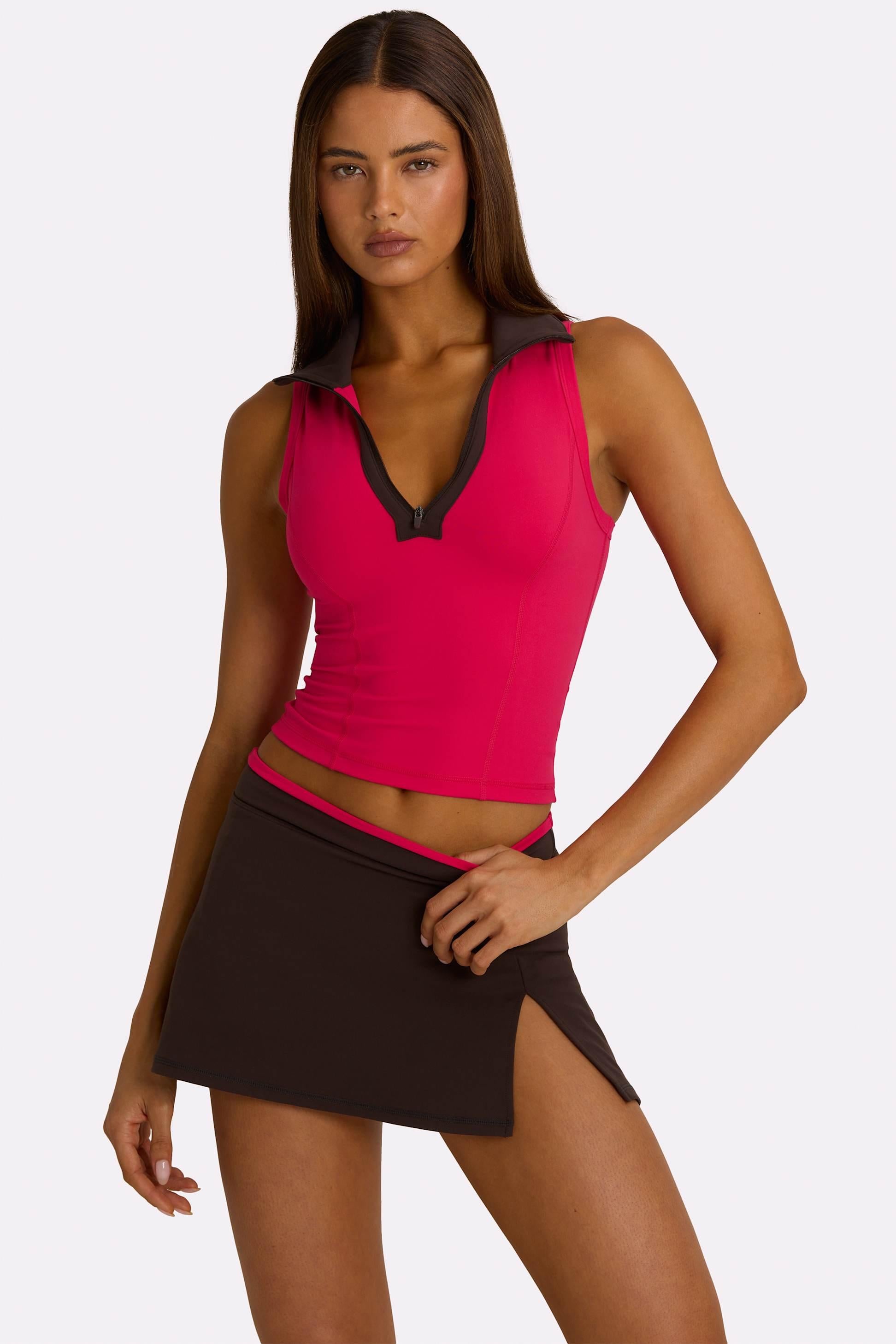 Soft Active Collared Tank Top In Hot Pink