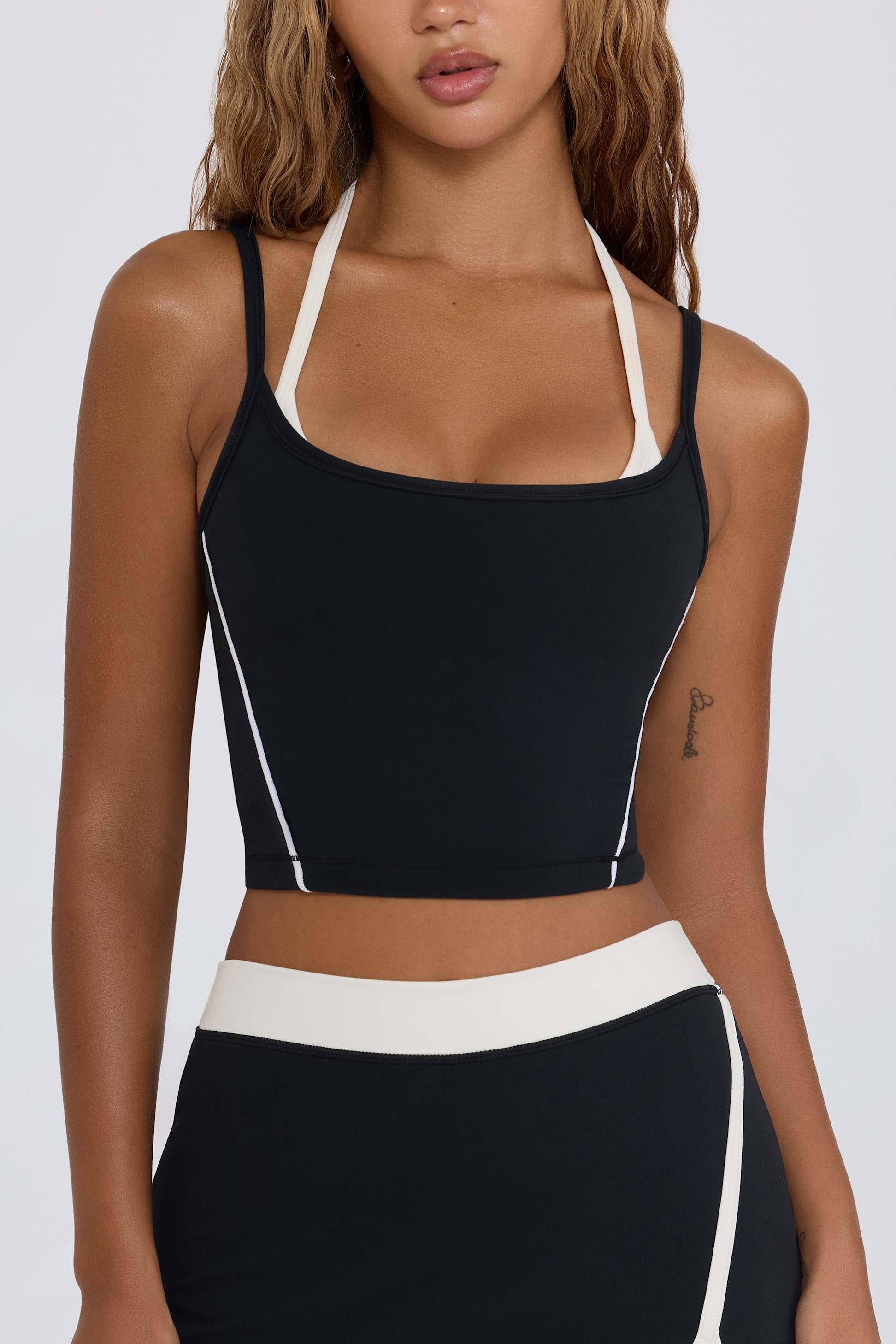 Soft Active Layered Cropped Tank Top In Black