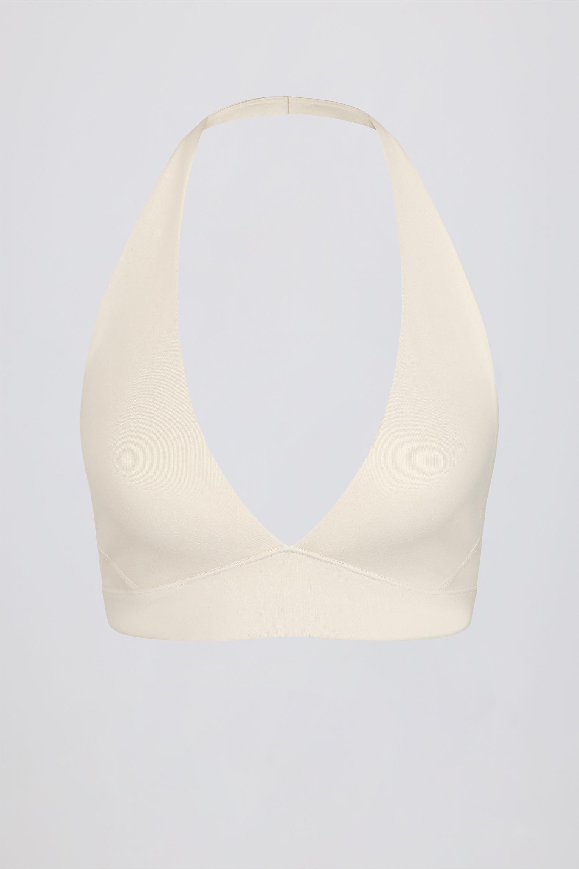 Brushed Jersey V-neck Sports Bra In Vanilla