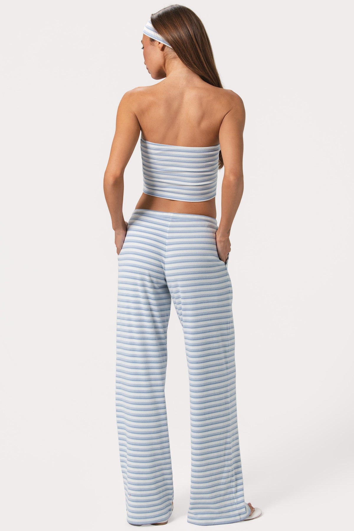 Ribbed Jersey Low-rise Trousers In Blue Stripe
