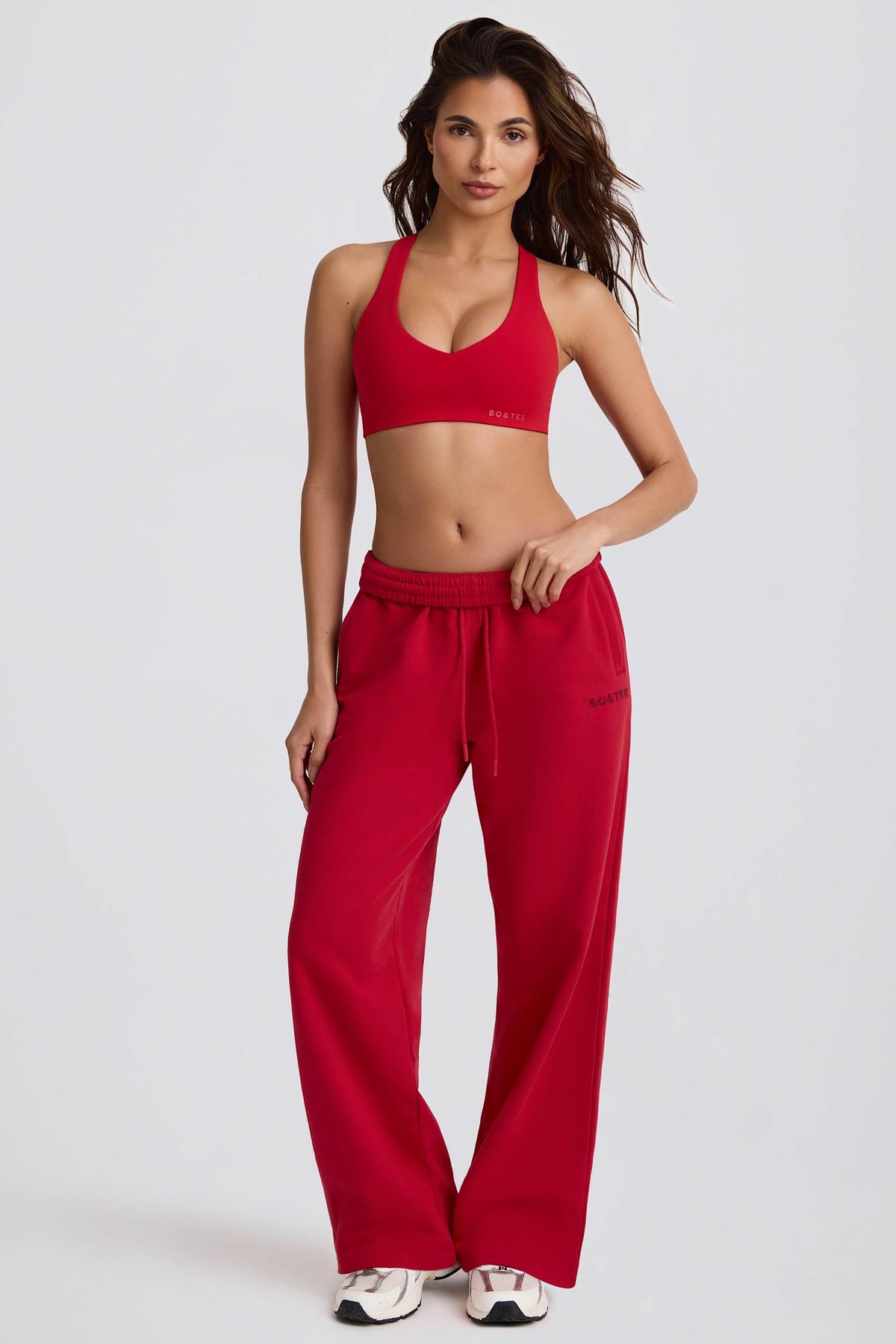 Soft Cotton Jersey Mid-rise Wide-leg Joggers In Hot Red