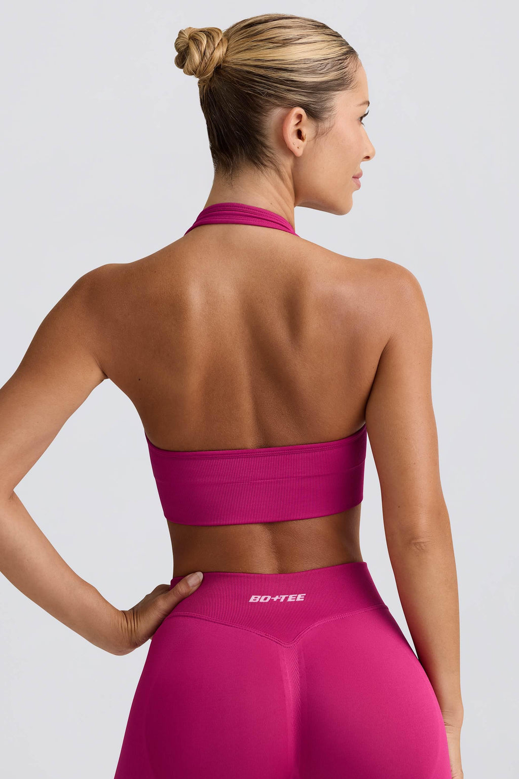 Define Luxe Halterneck Sports Bra In Berry