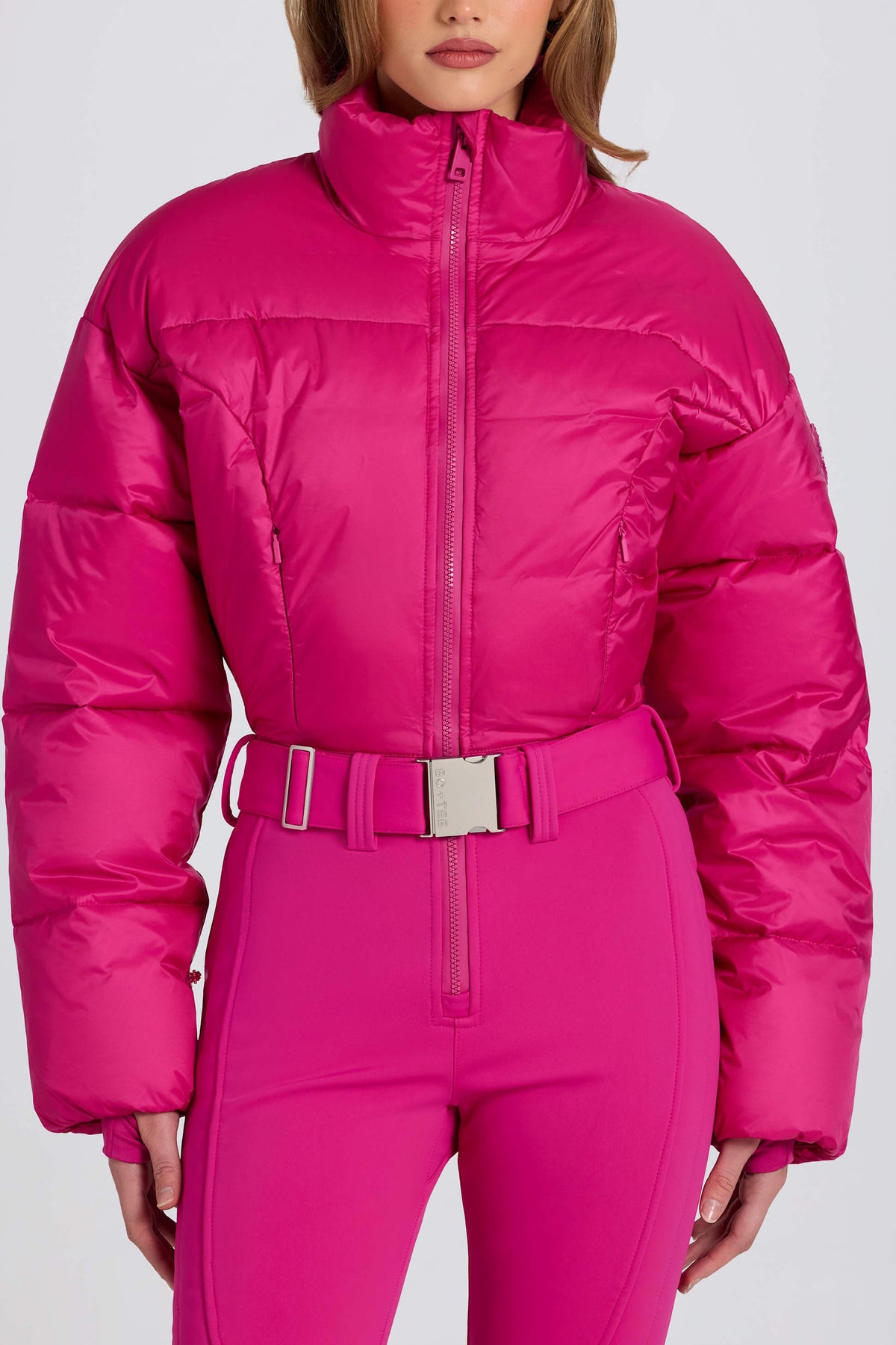 Waterproof Padded Belted Ski Suit In Magenta Pink