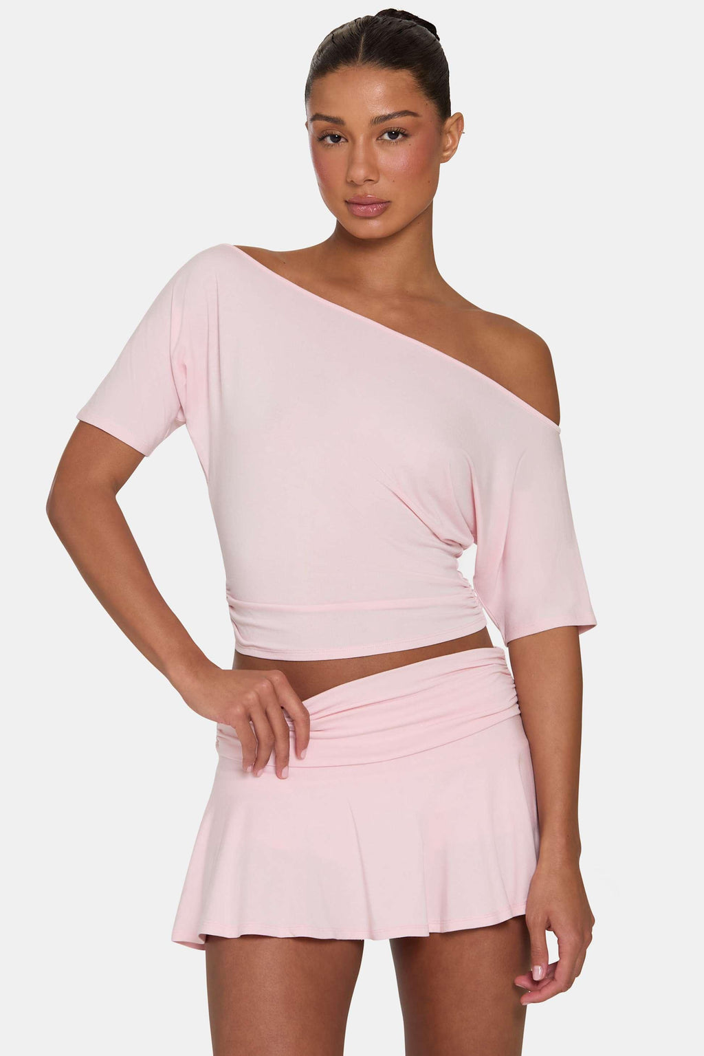 Buttercloud™ Slouchy Off-shoulder Top In Blush