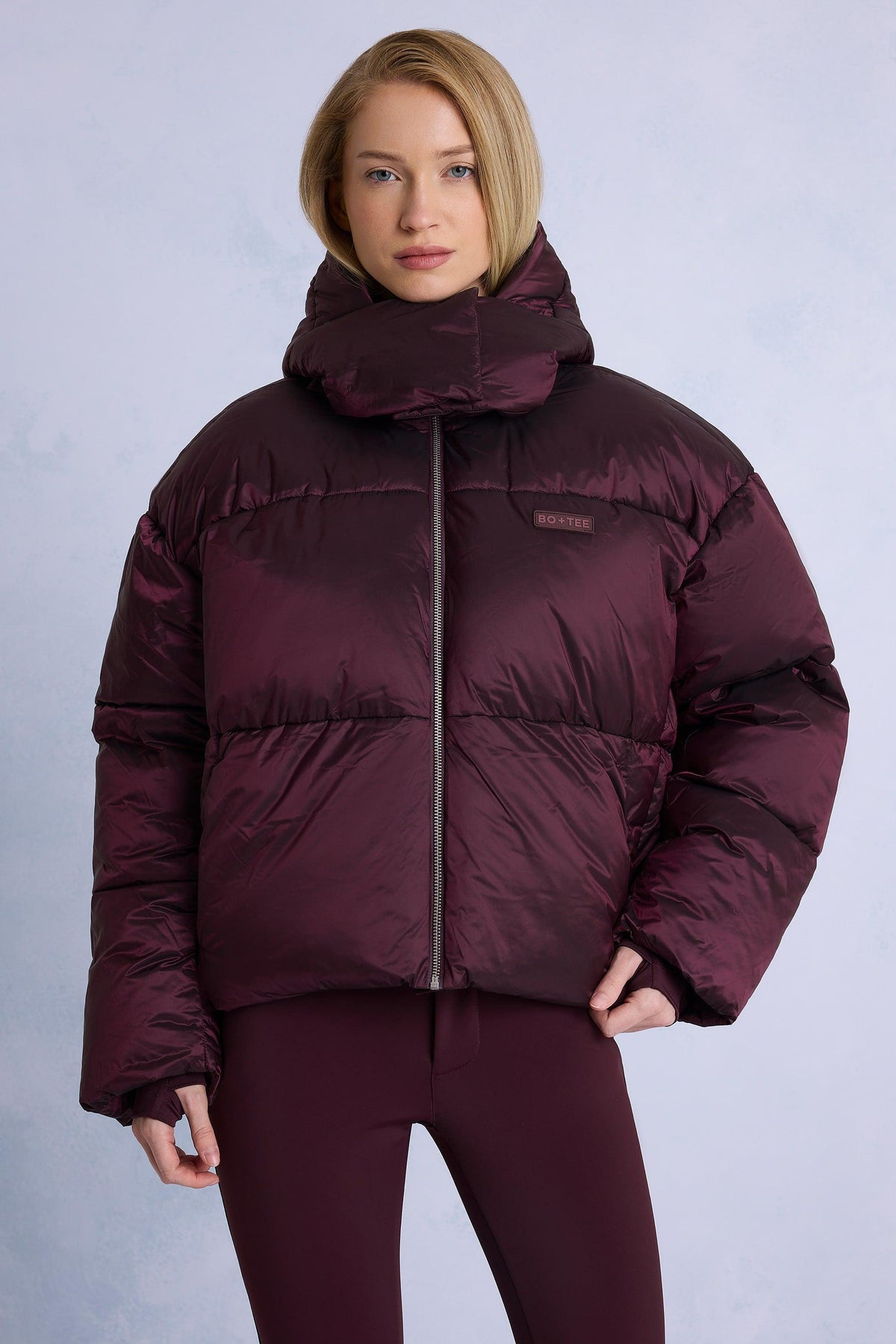 Waterproof Cropped Oversized Ski Jacket In Burgundy