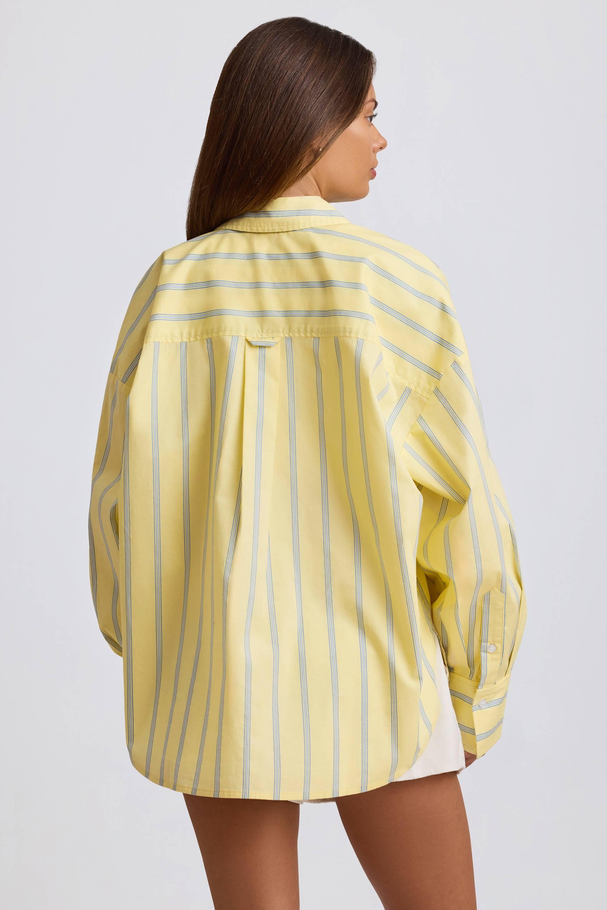 เสื้อเชิ้ตลายป๊อปลิน ลายขนาดใหญ่ ลายสีเหลือง