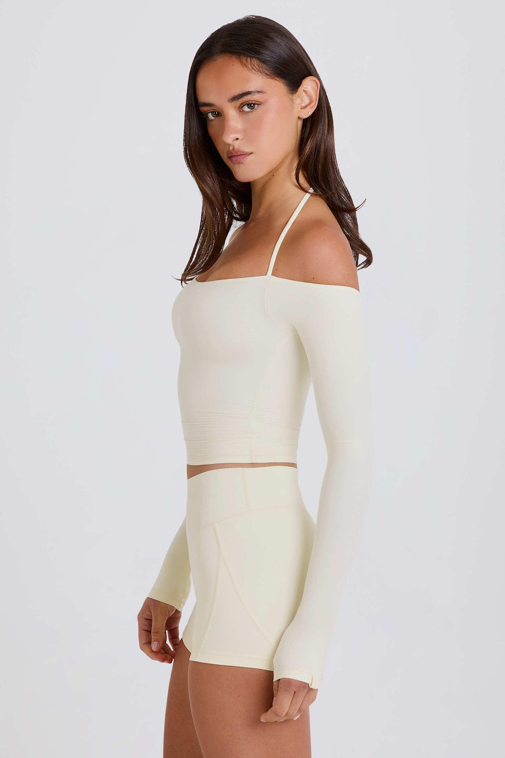 Soft Jersey Off-shoulder Halterneck Longline Top In Cream