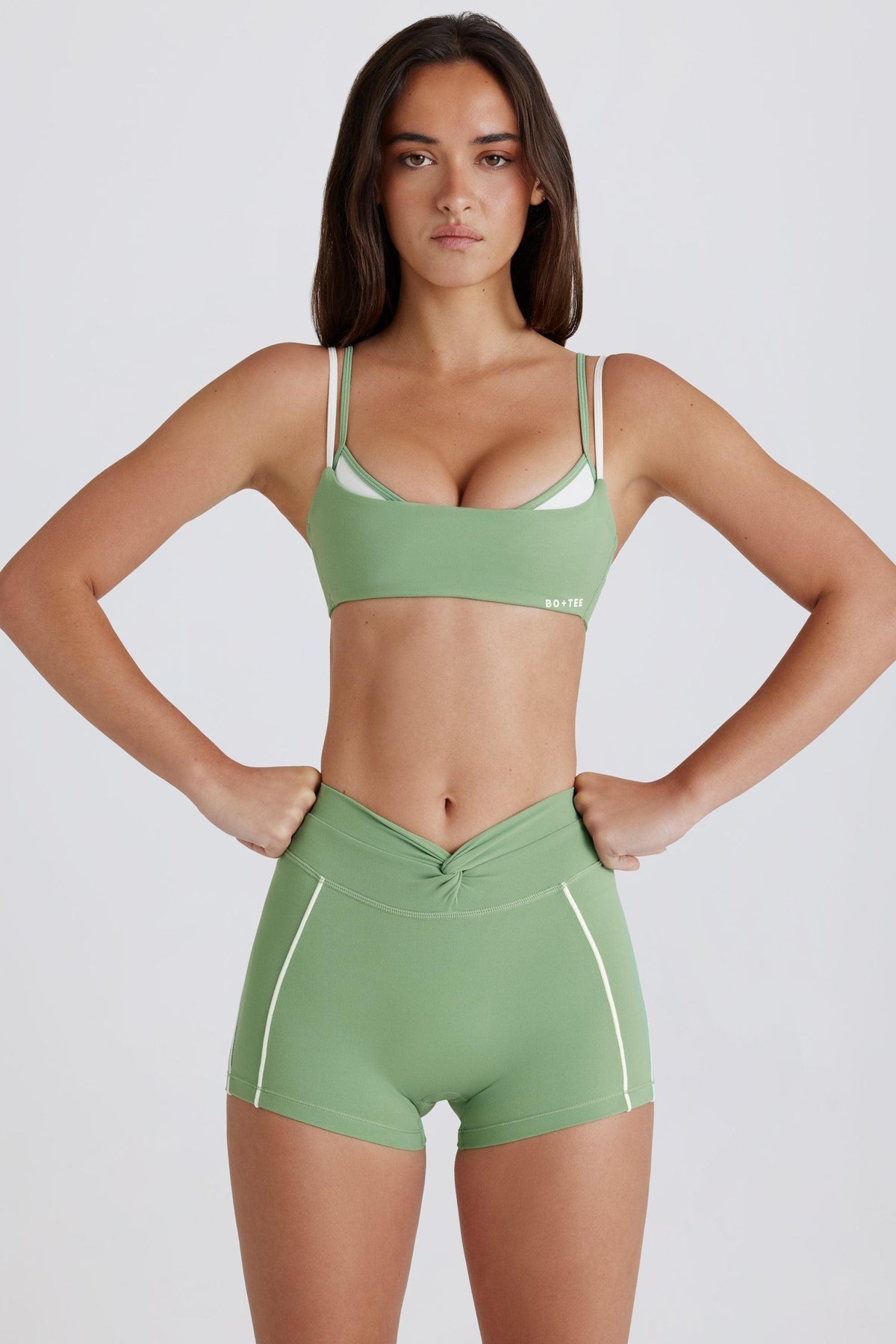 Soft Active Twist-front Mini Shorts In Jade