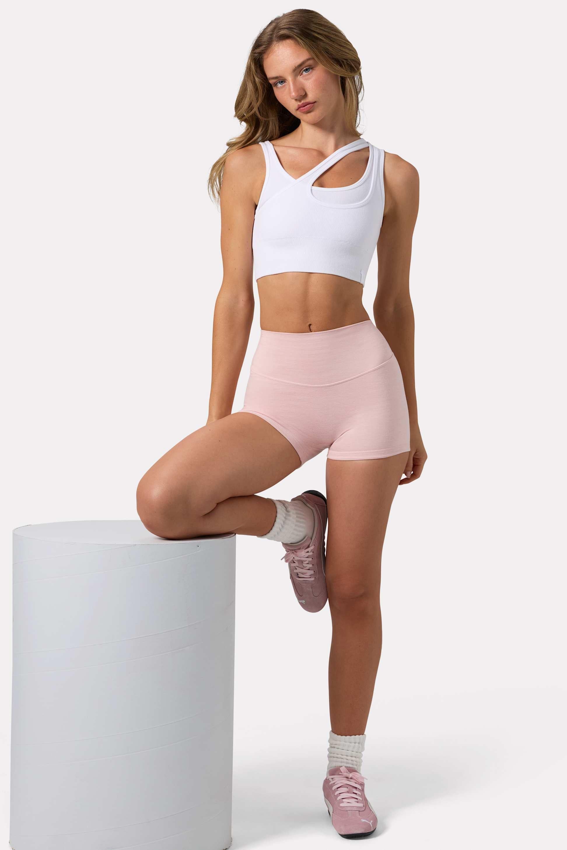 Seamless Soft Rib Asymmetric Sports Bra In White