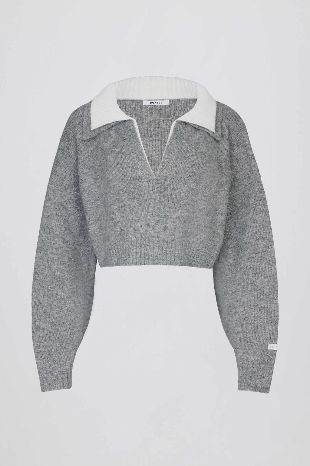 Soft Knit Layered Collar Cropped Jumper In Grey