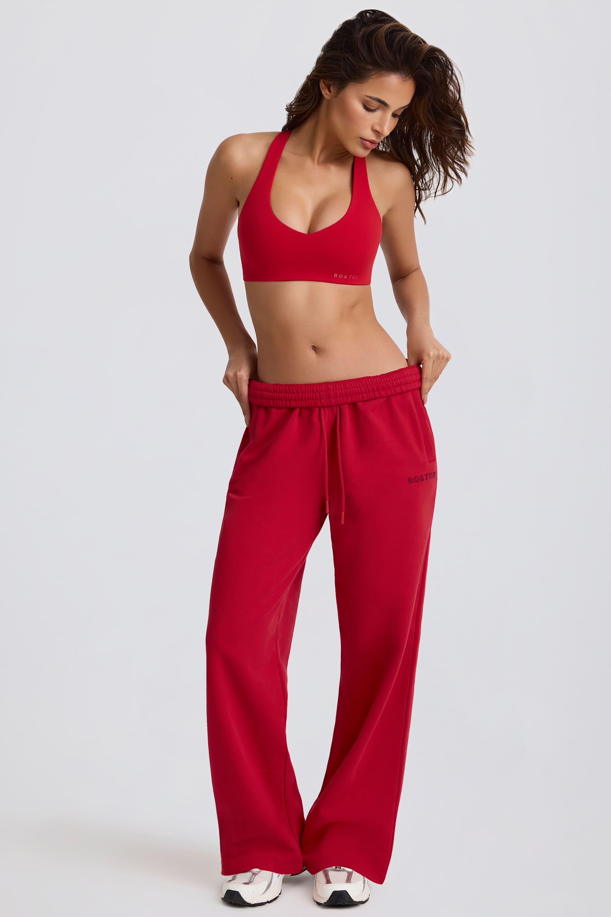 Soft Cotton Jersey Mid-rise Wide-leg Joggers In Hot Red