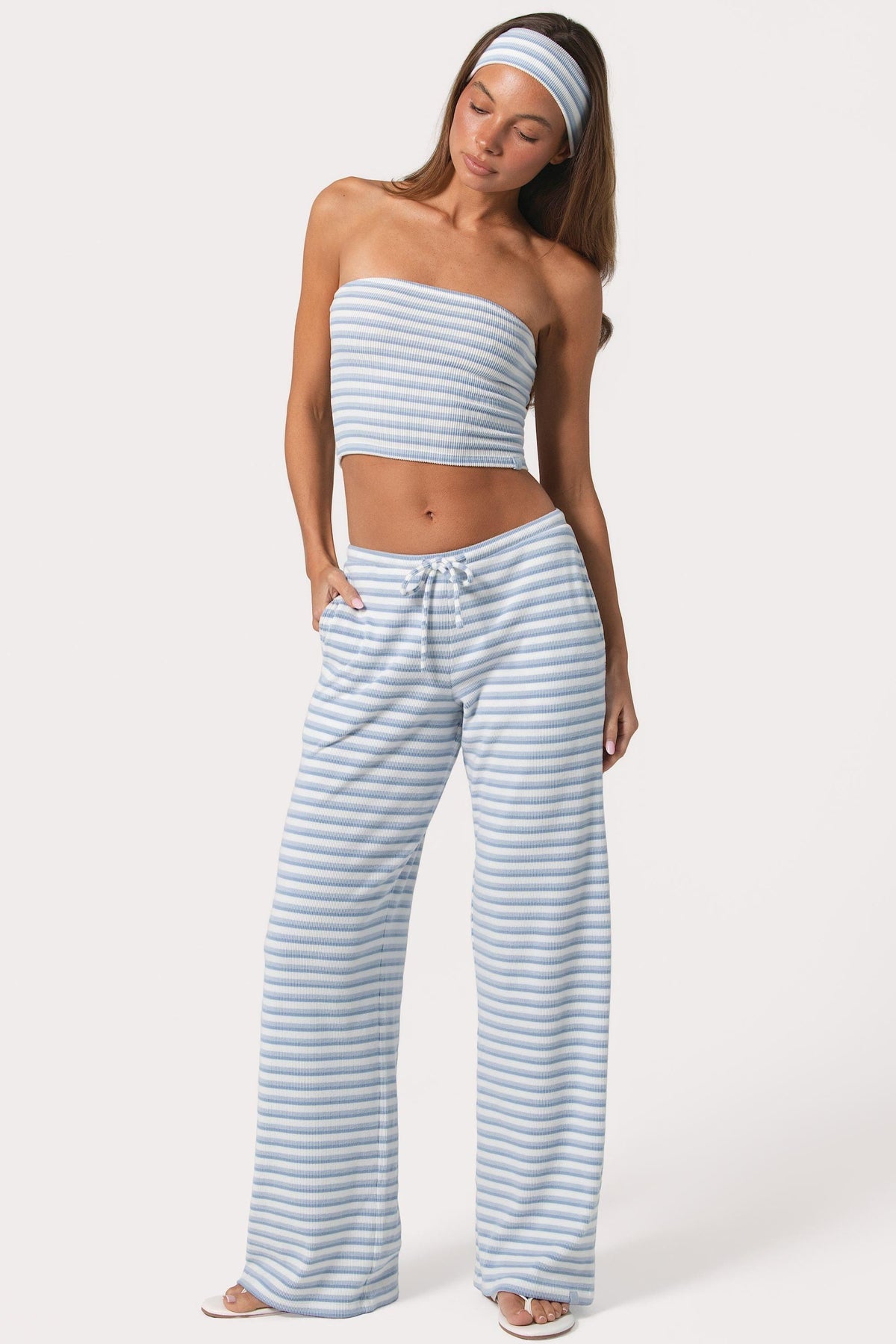 Ribbed Jersey Low-rise Trousers In Blue Stripe