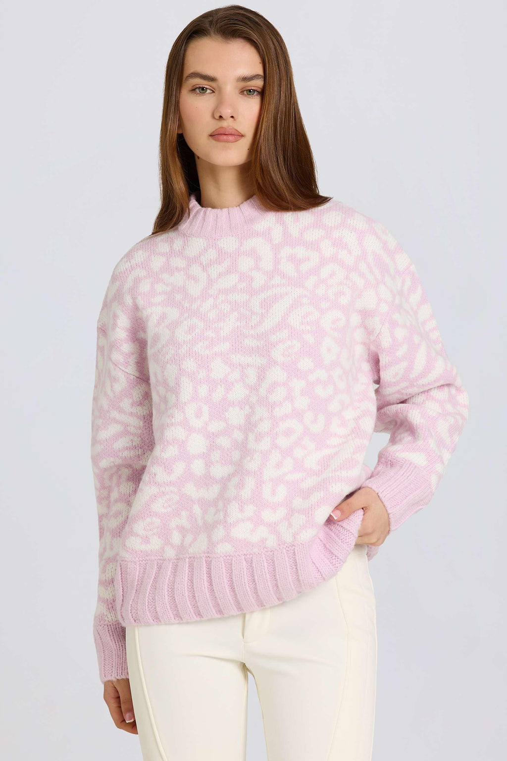 Jacquard-knit Oversized Jumper In Pink