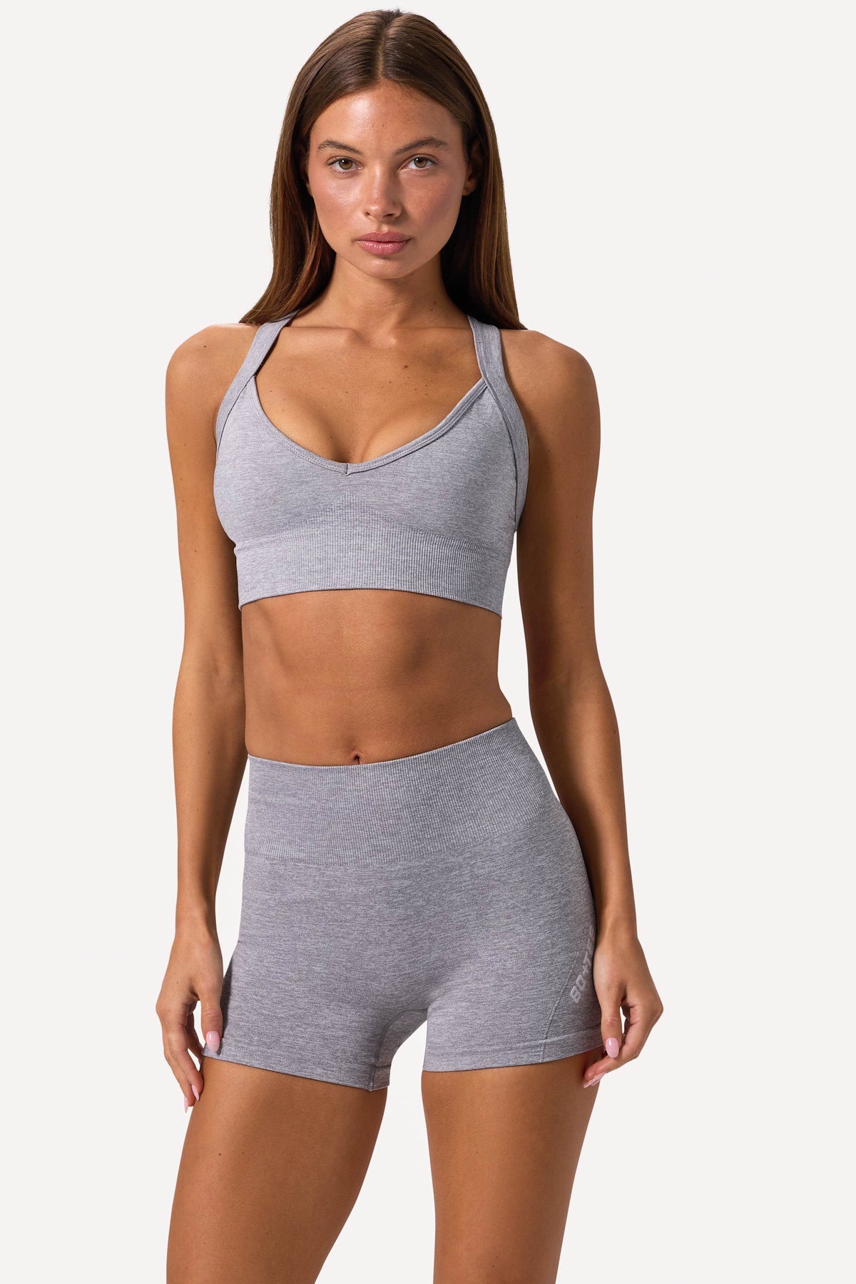 Super Sculpt Seamless Crossback Sports Bra In Grey Marl