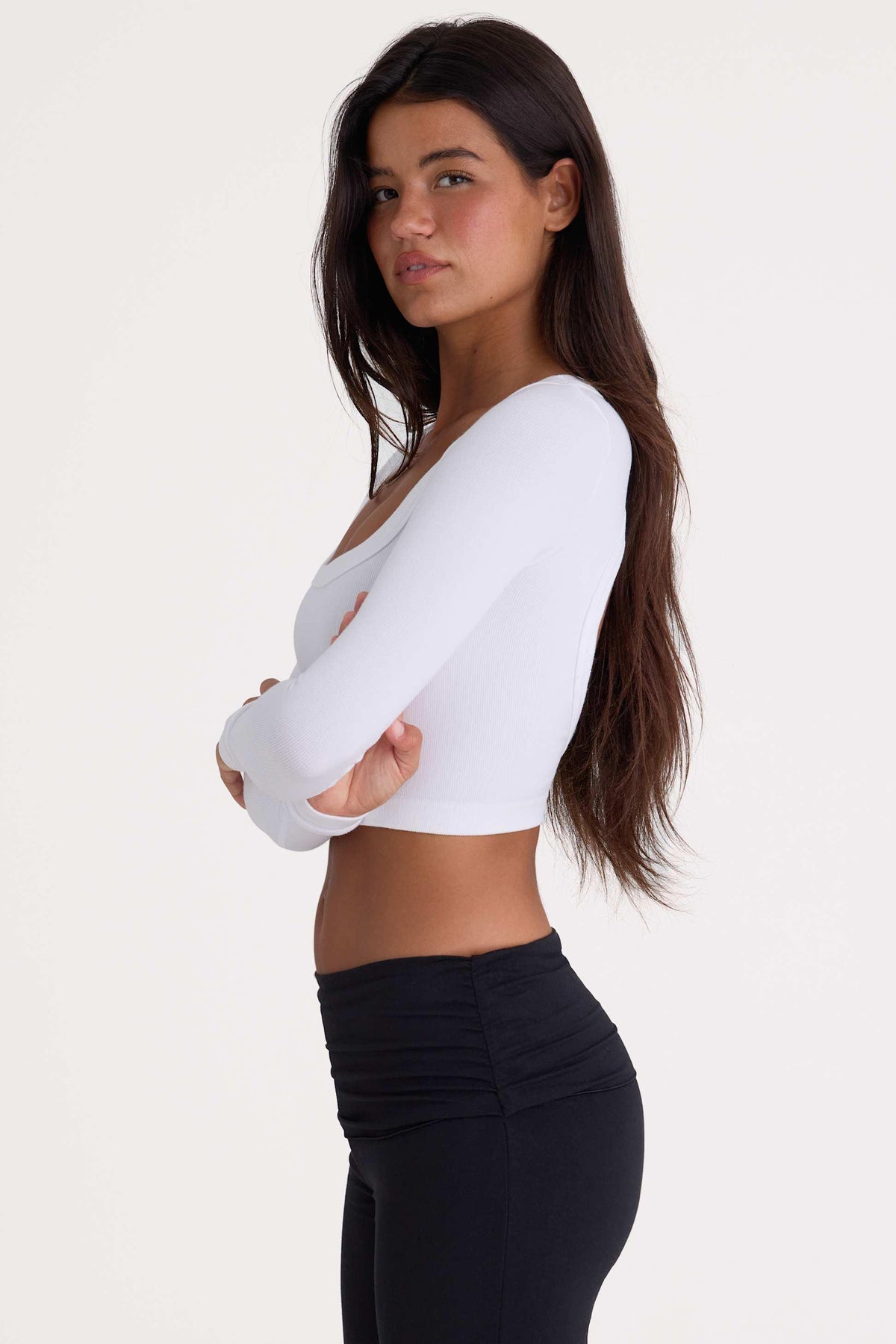 Seamless Soft Rib Cut-out Crop Top In White
