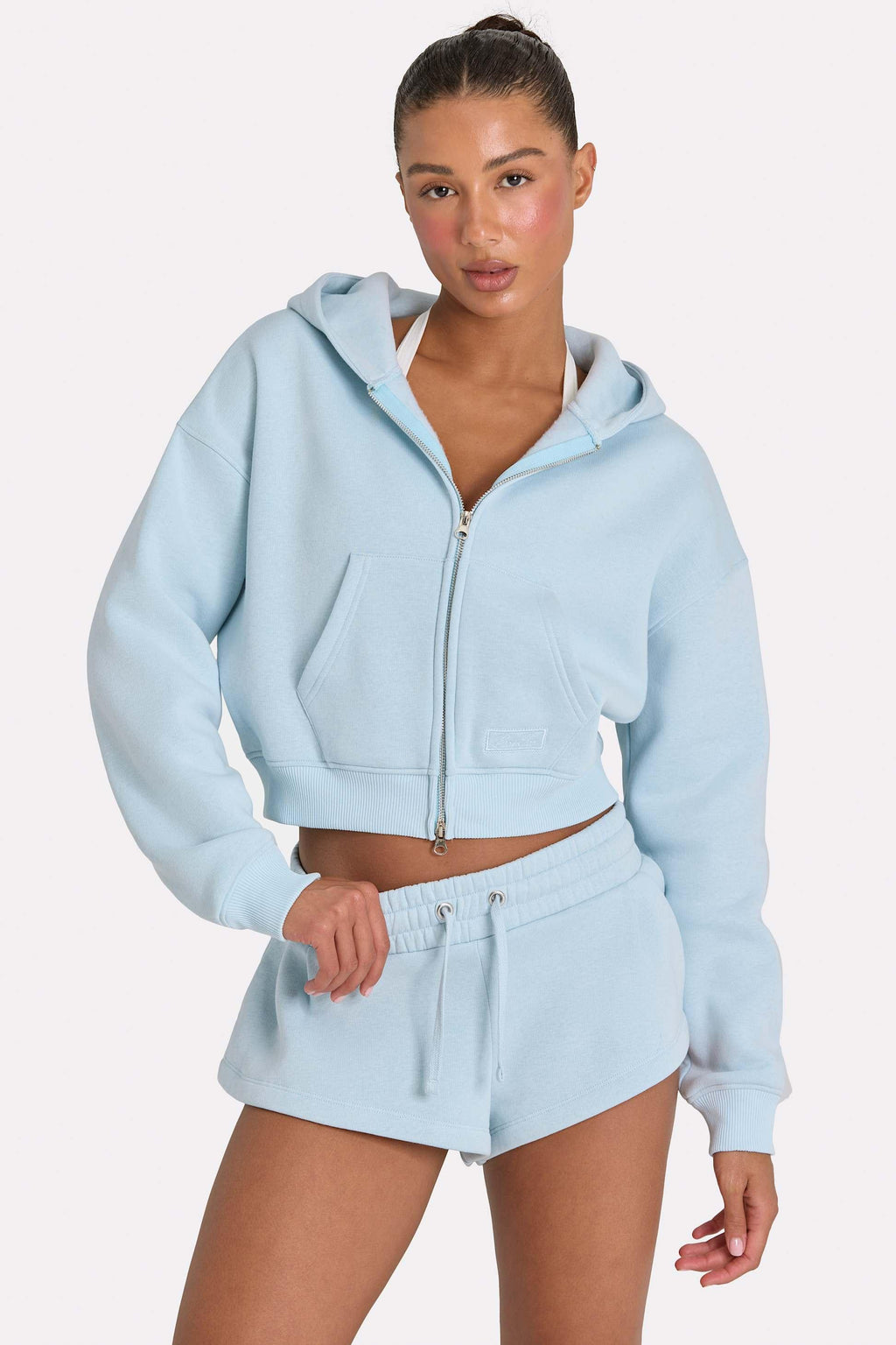 Oversized Zip-up Hoodie In Powder Blue
