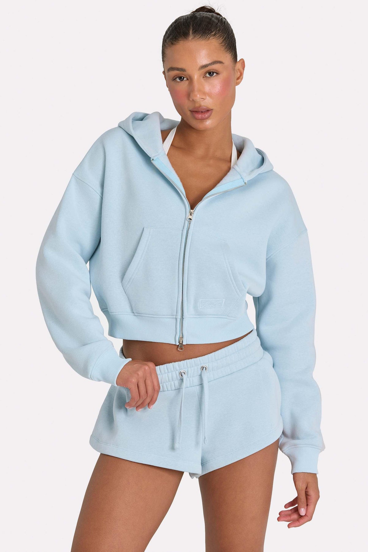 Oversized Zip-up Hoodie In Powder Blue