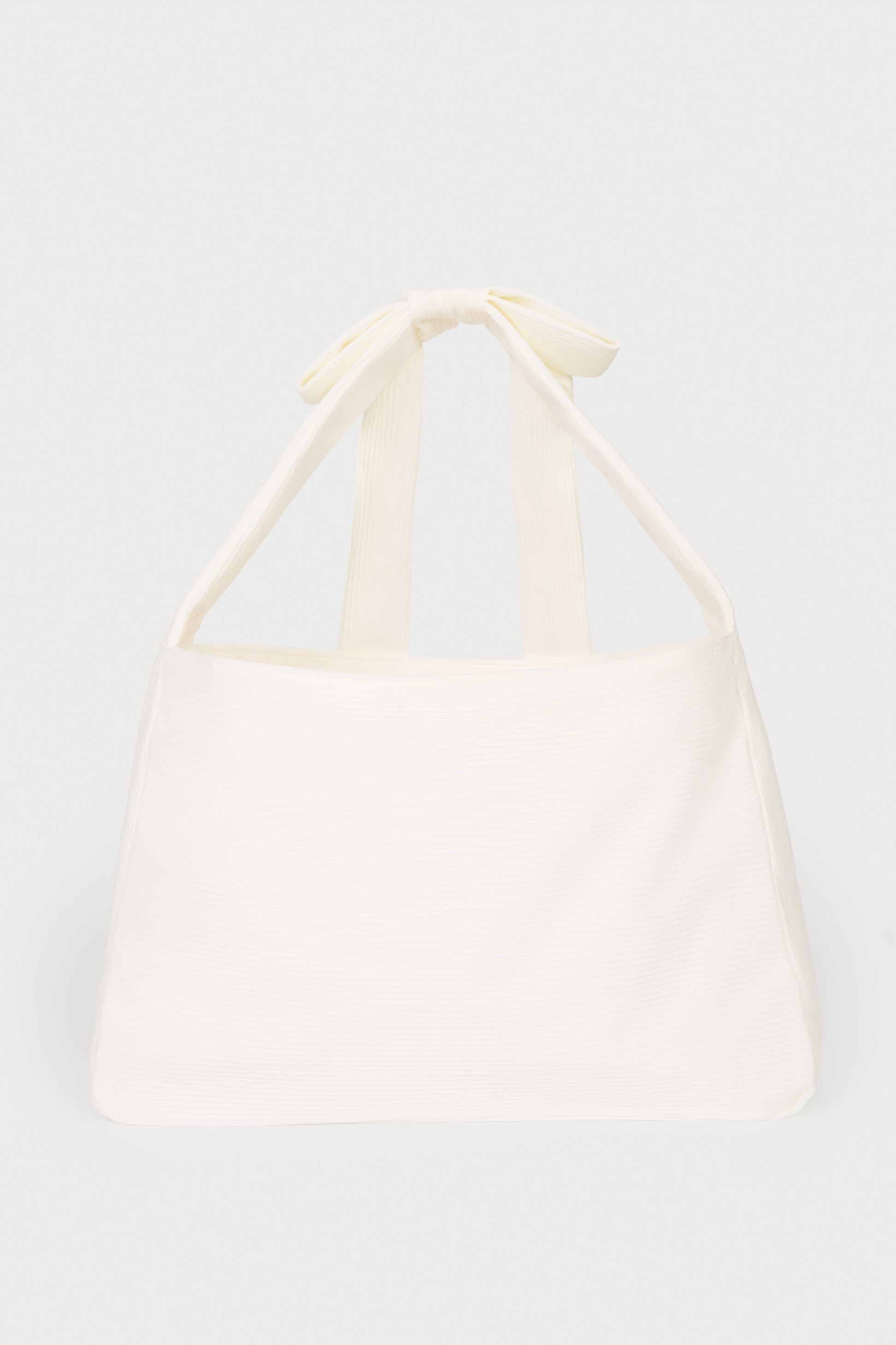 Corduroy Bow Tote Bag In Ivory