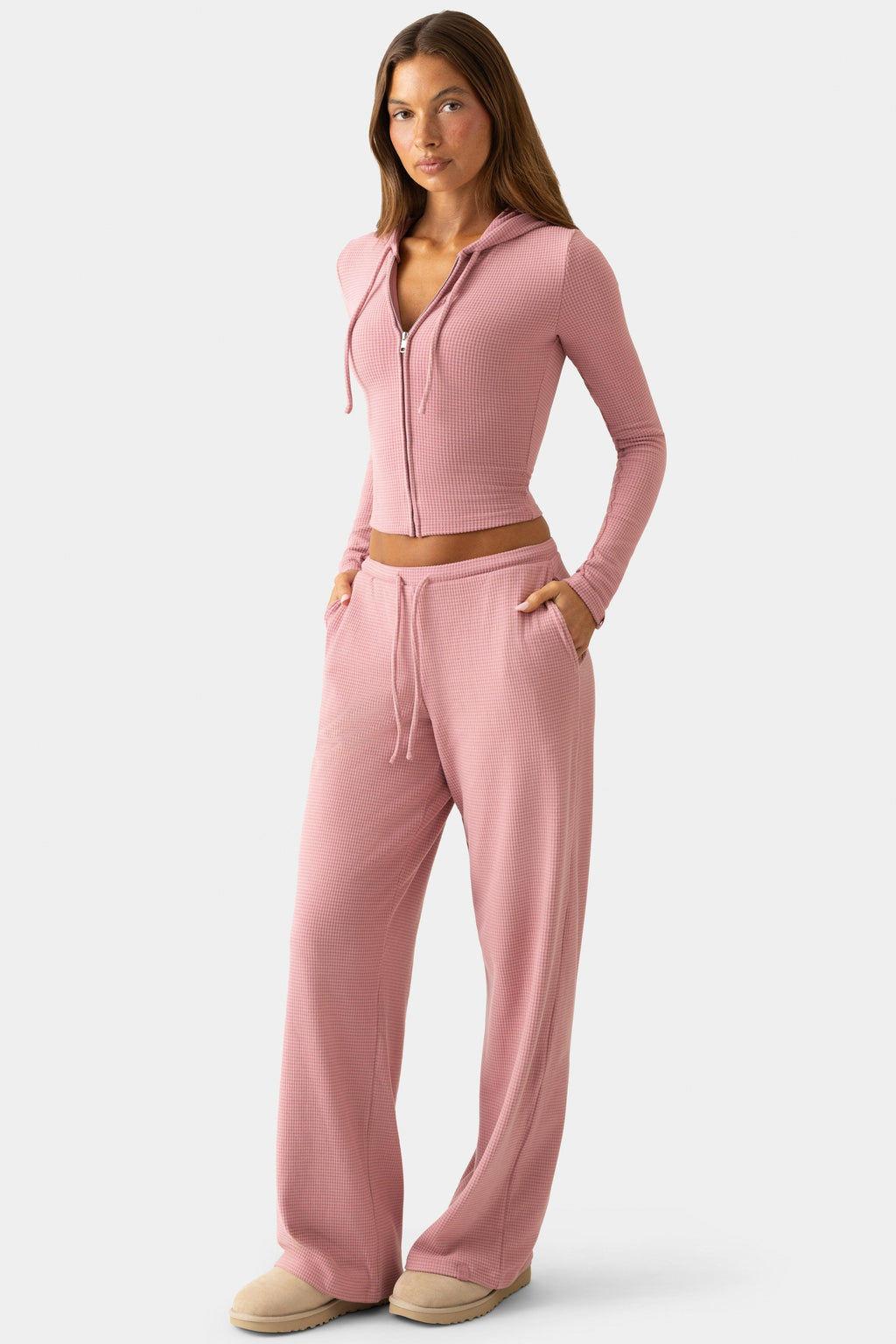 Ribbed Jersey Low-rise Trousers In Mauve