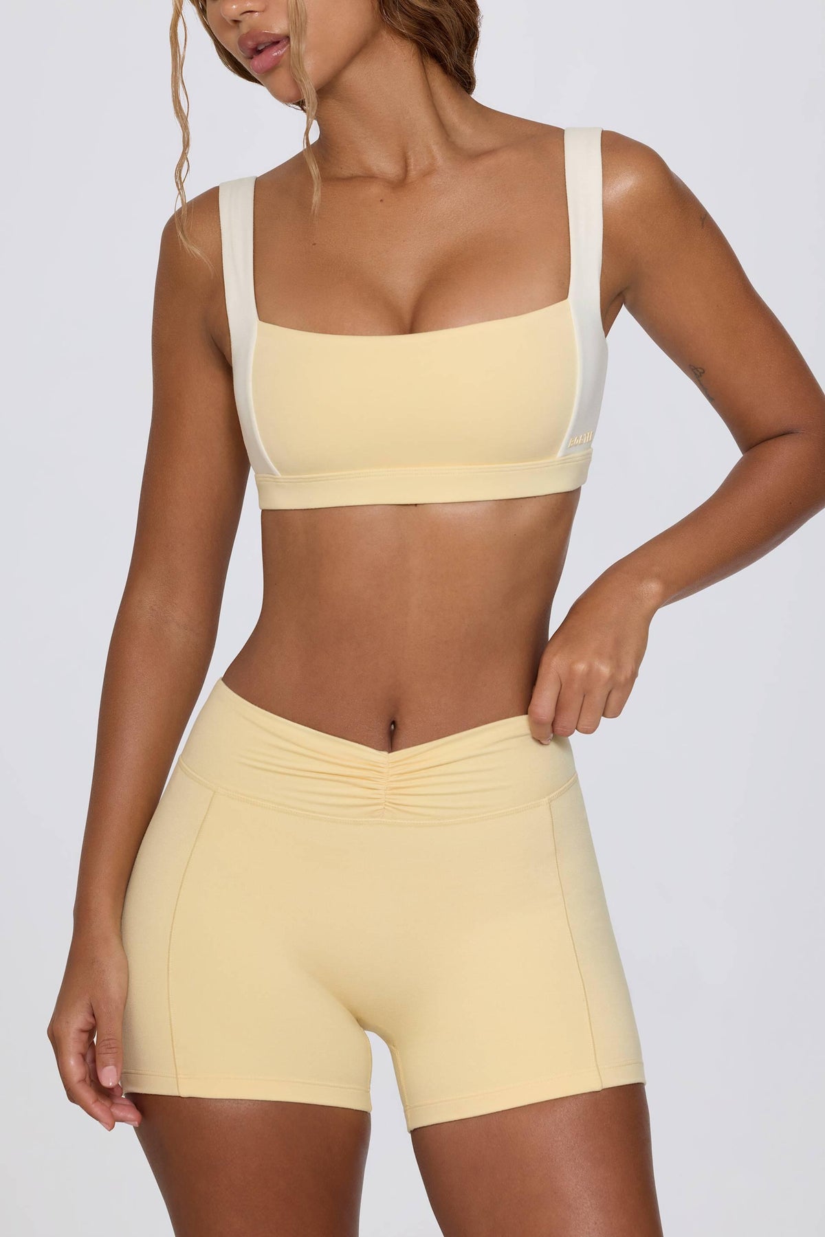 Ruched Mini Shorts In Lemon Marl