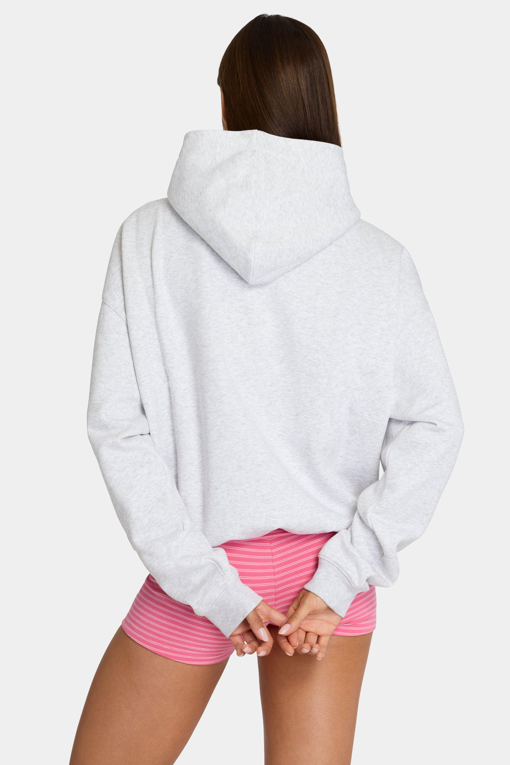 Oversized Applique Hoodie In Grey Marl Stripe