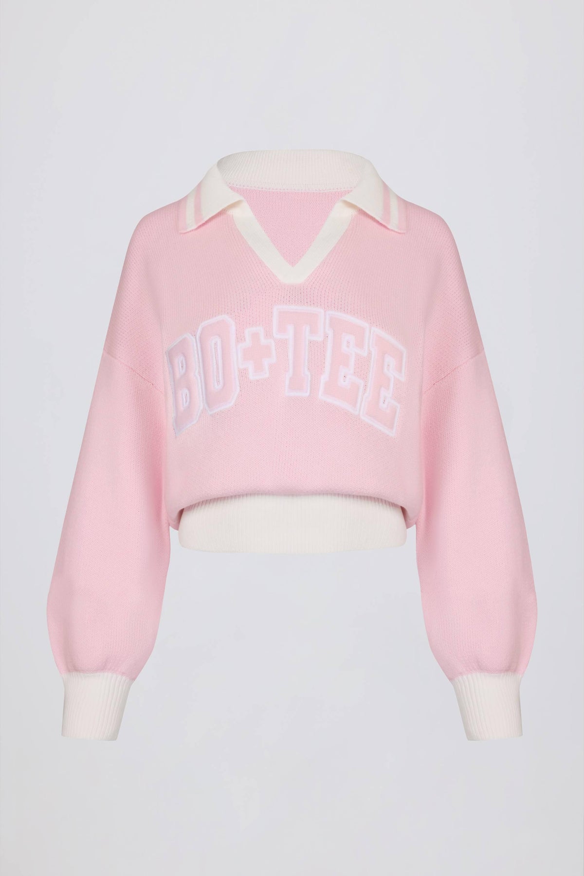 Cotton Jersey Oversized V-neck Jumper In Powder Pink