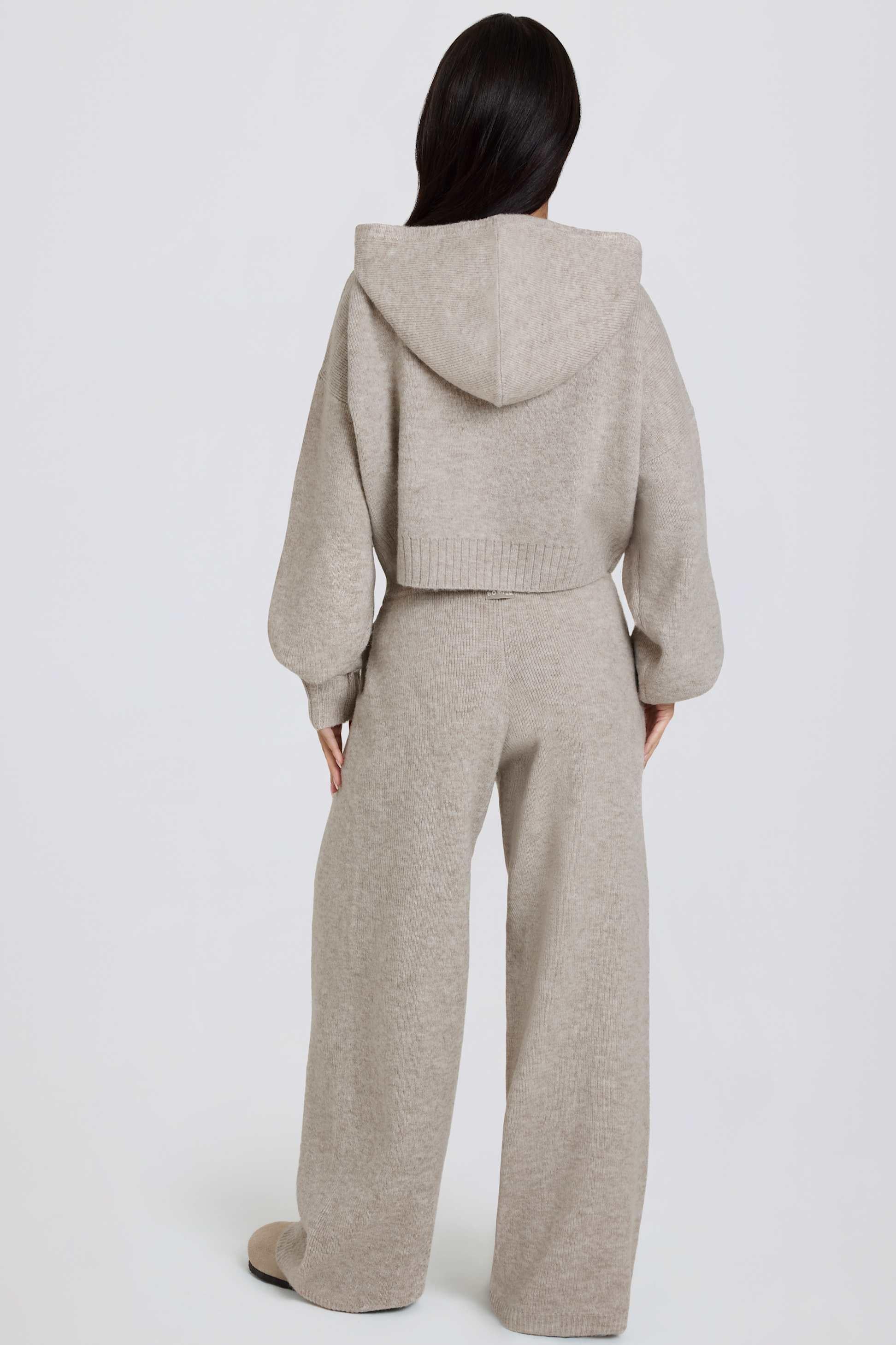 Knit Mid-rise Wide-leg Joggers In Beige