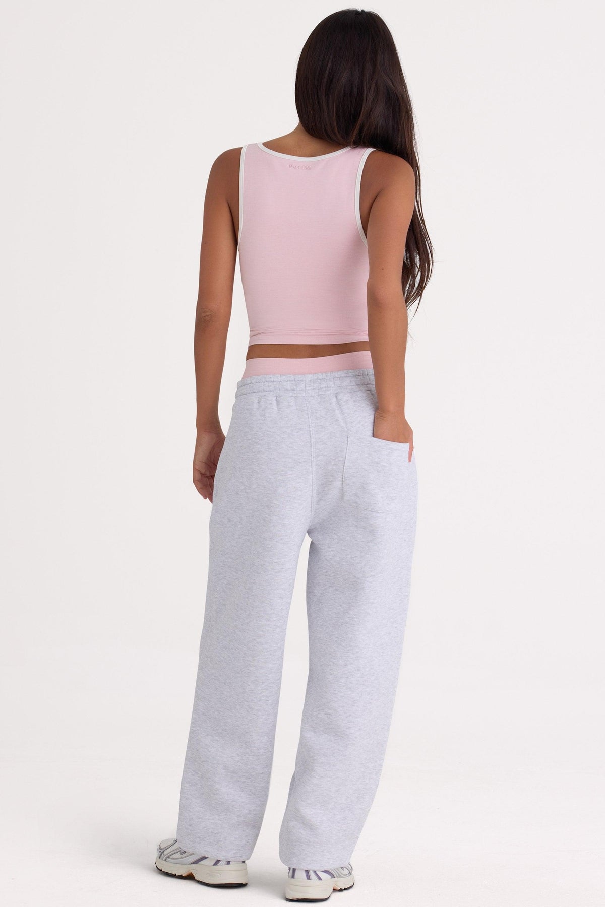 Brushed Cotton Jersey Mid-rise Relaxed Joggers In Grey Marl
