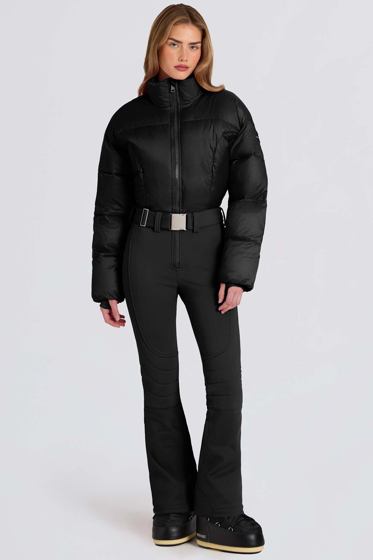 Waterproof Padded Belted Ski Suit In Black