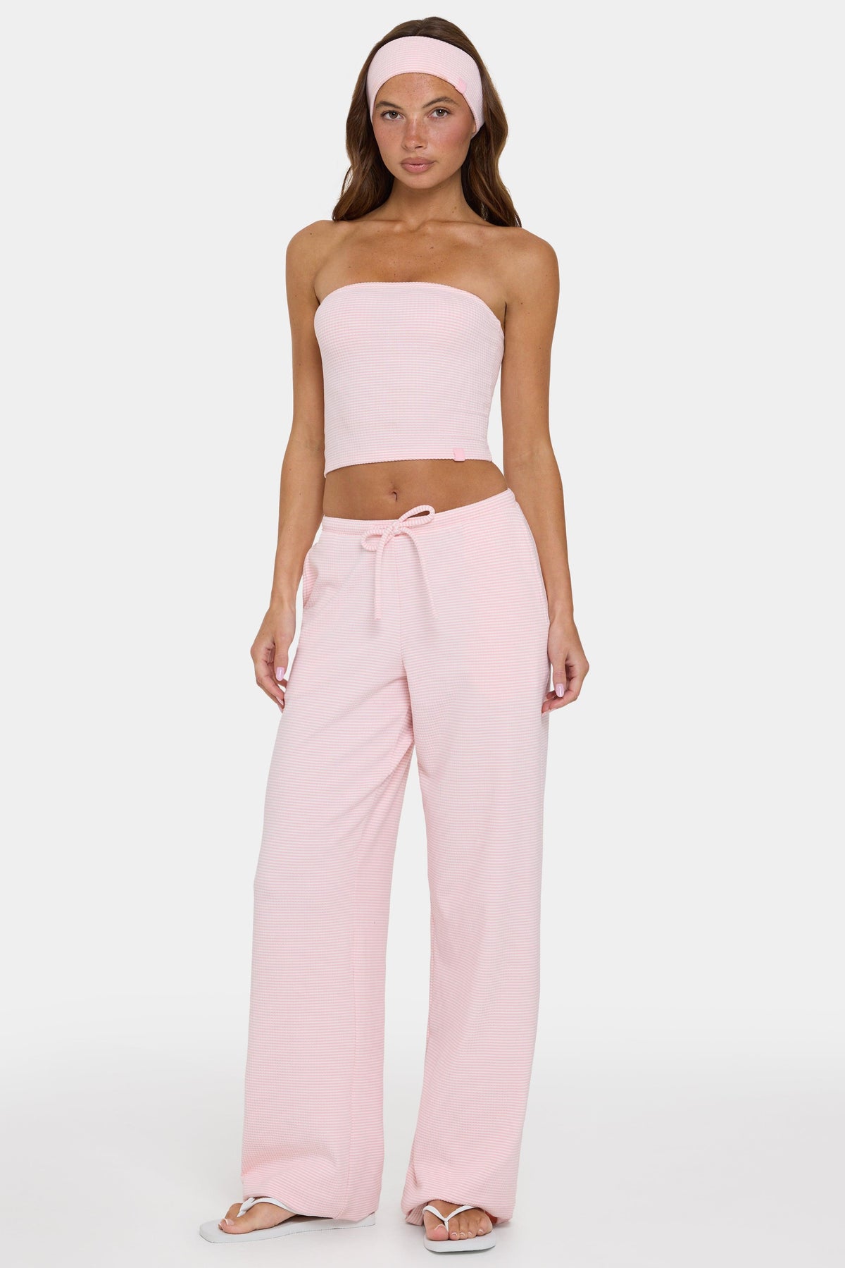 Ribbed Jersey Low-rise Trousers In Peach Stripe