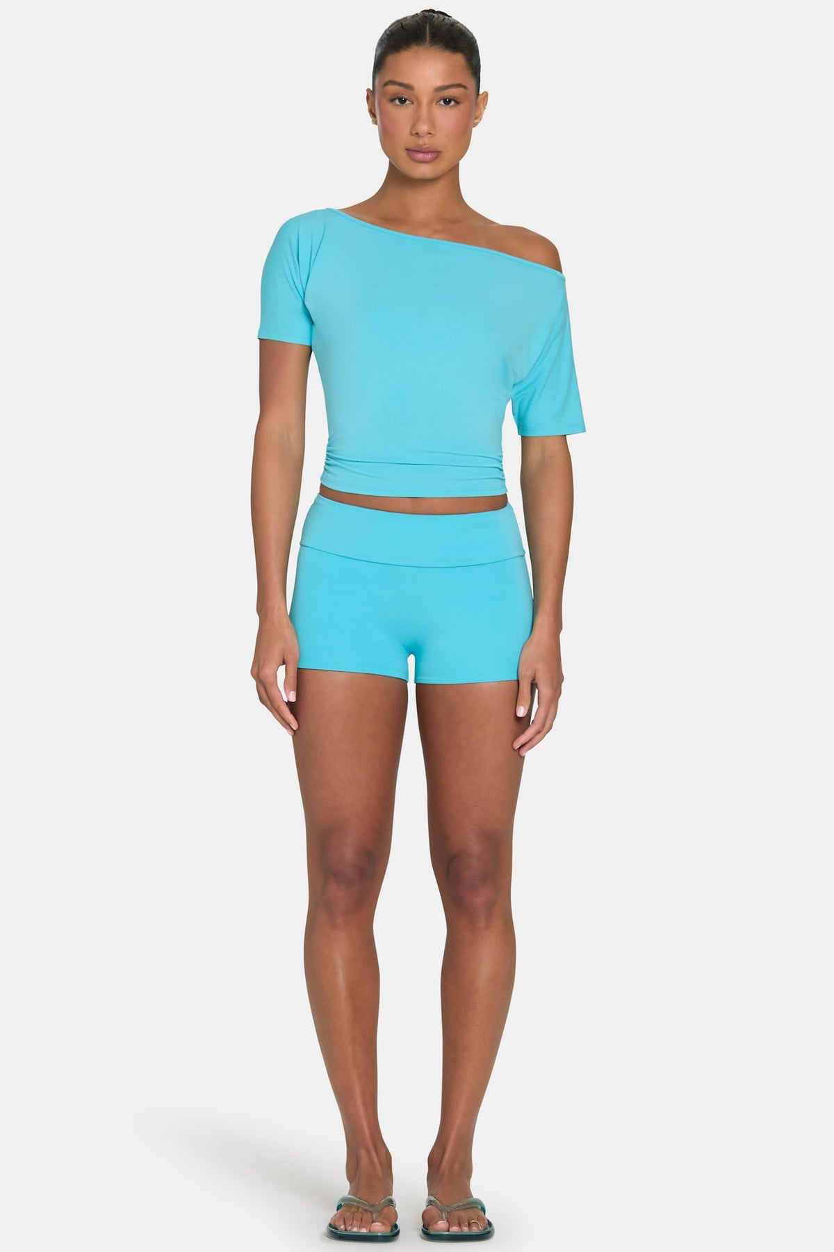 Buttercloud™ Mini Foldover Shorts In Aqua