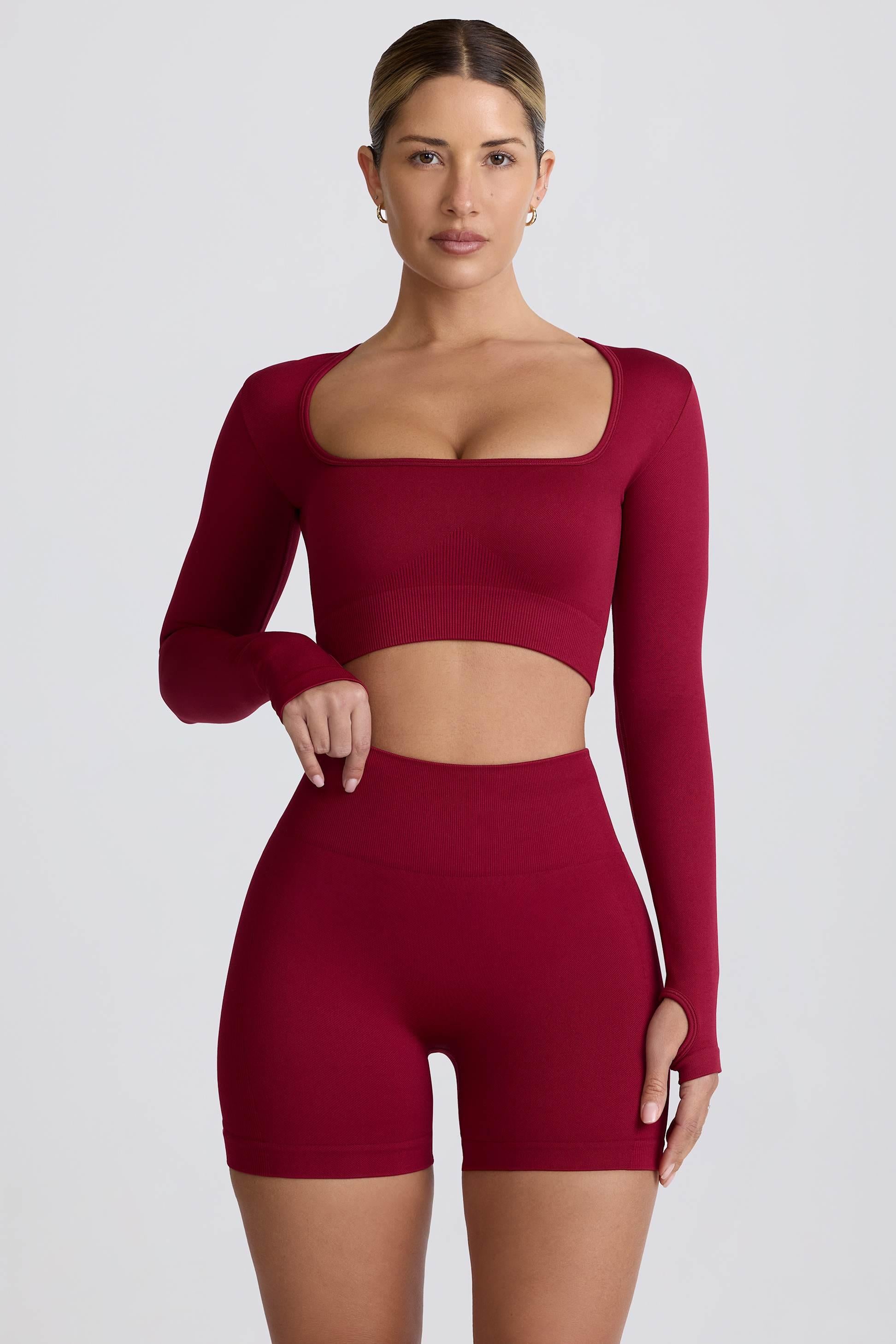 Super Sculpt Seamless Long-sleeve Crop Top In Burgundy