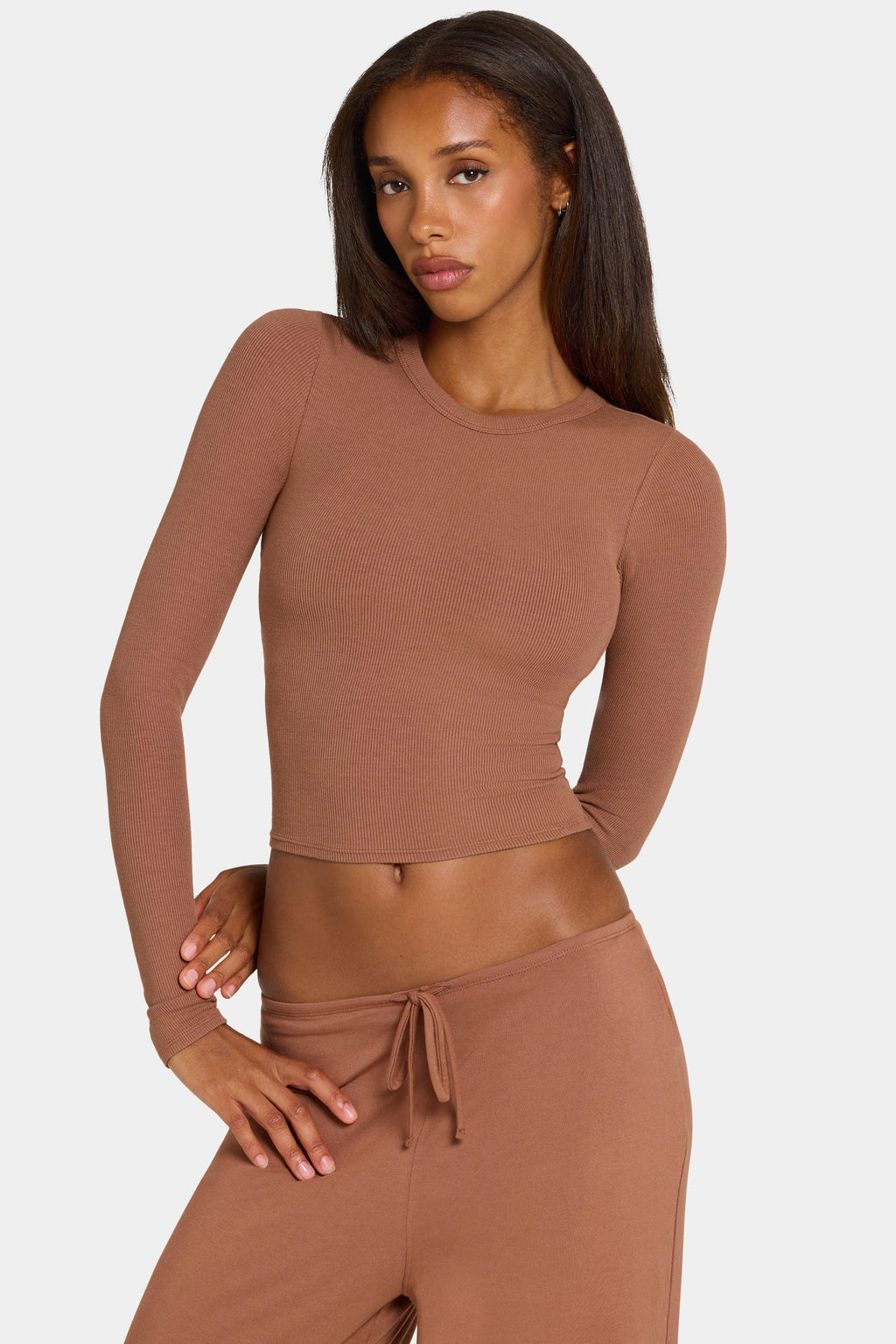 Buttercloud™ Long-sleeve Crop Top In Cocoa
