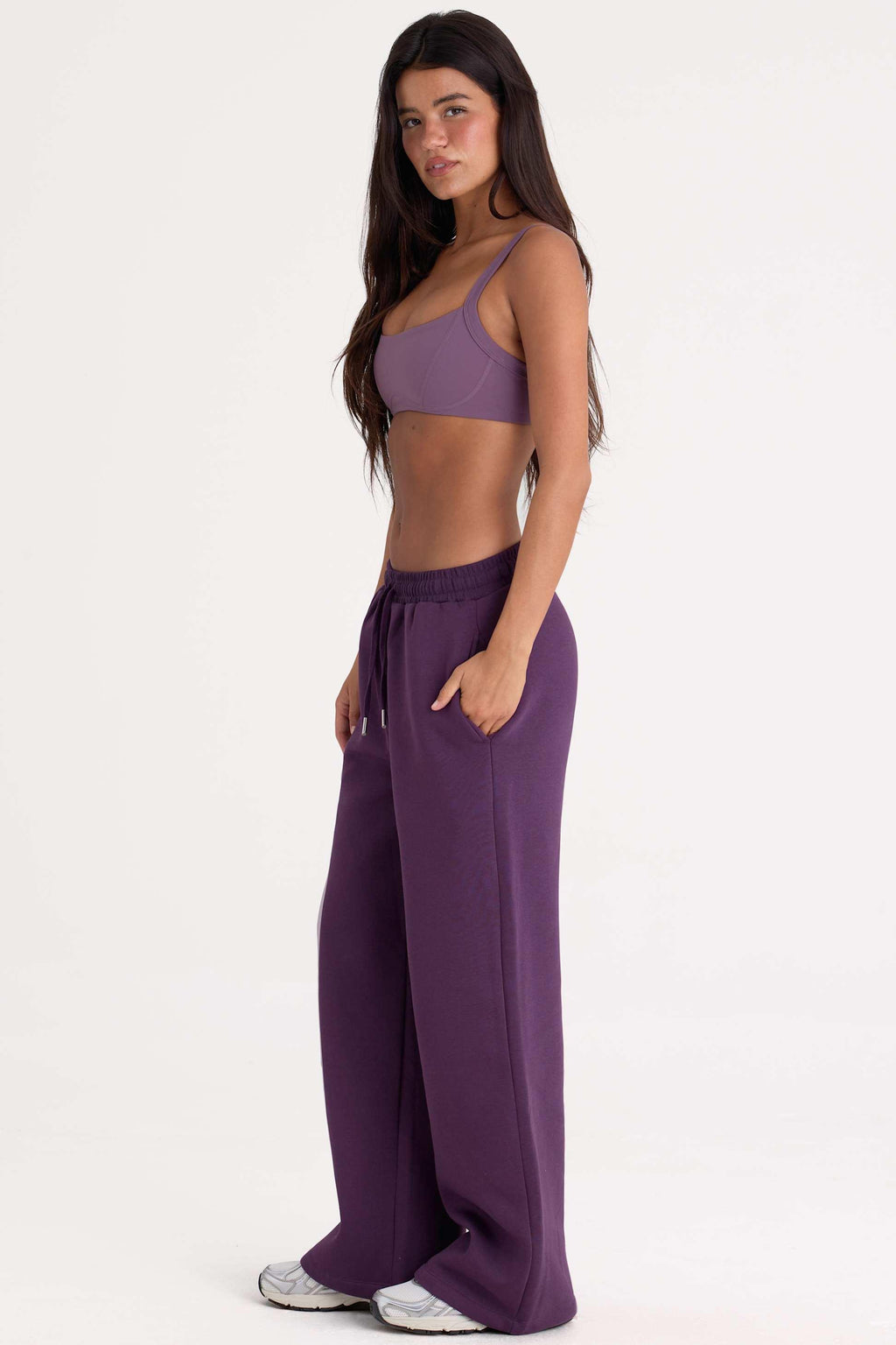 Brushed Jersey Wide-leg Joggers In Plum
