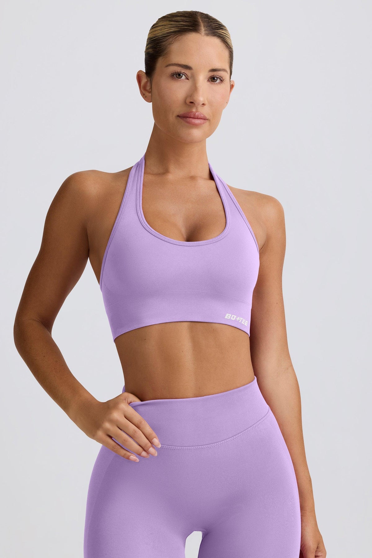 Define Luxe Halterneck Sports Bra In Lilac