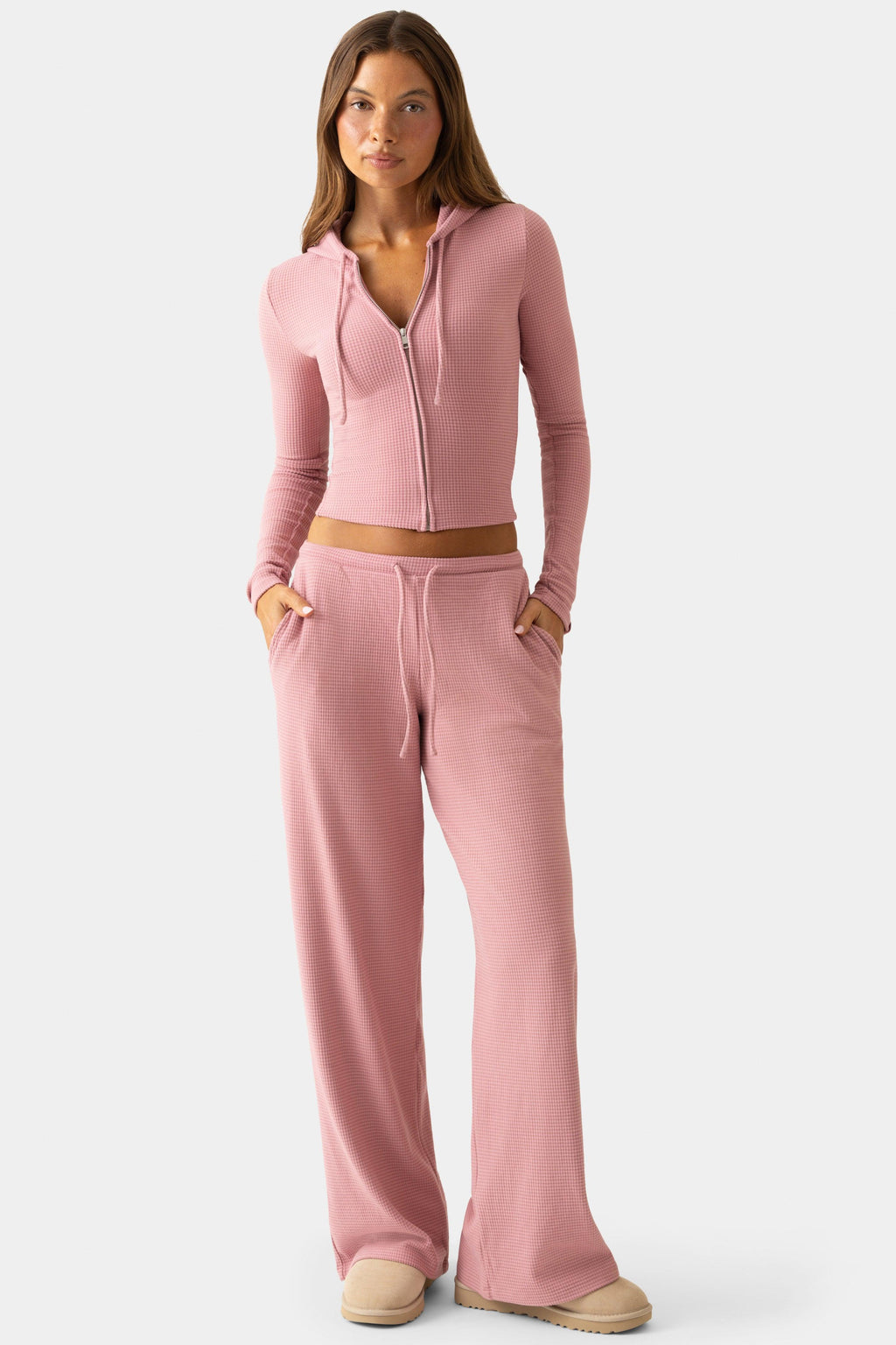 Ribbed Jersey Low-rise Trousers In Mauve