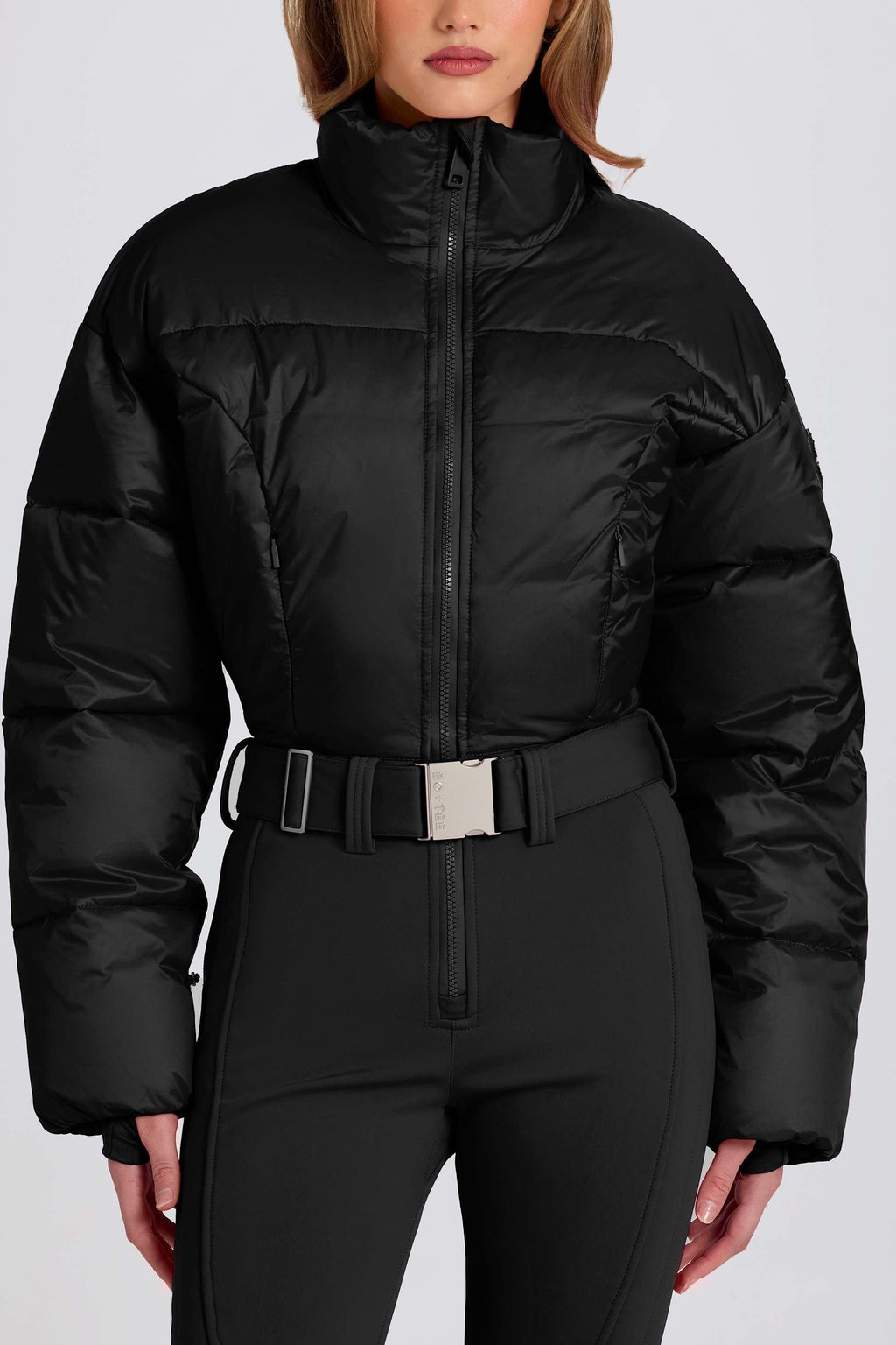 Waterproof Padded Belted Ski Suit In Black